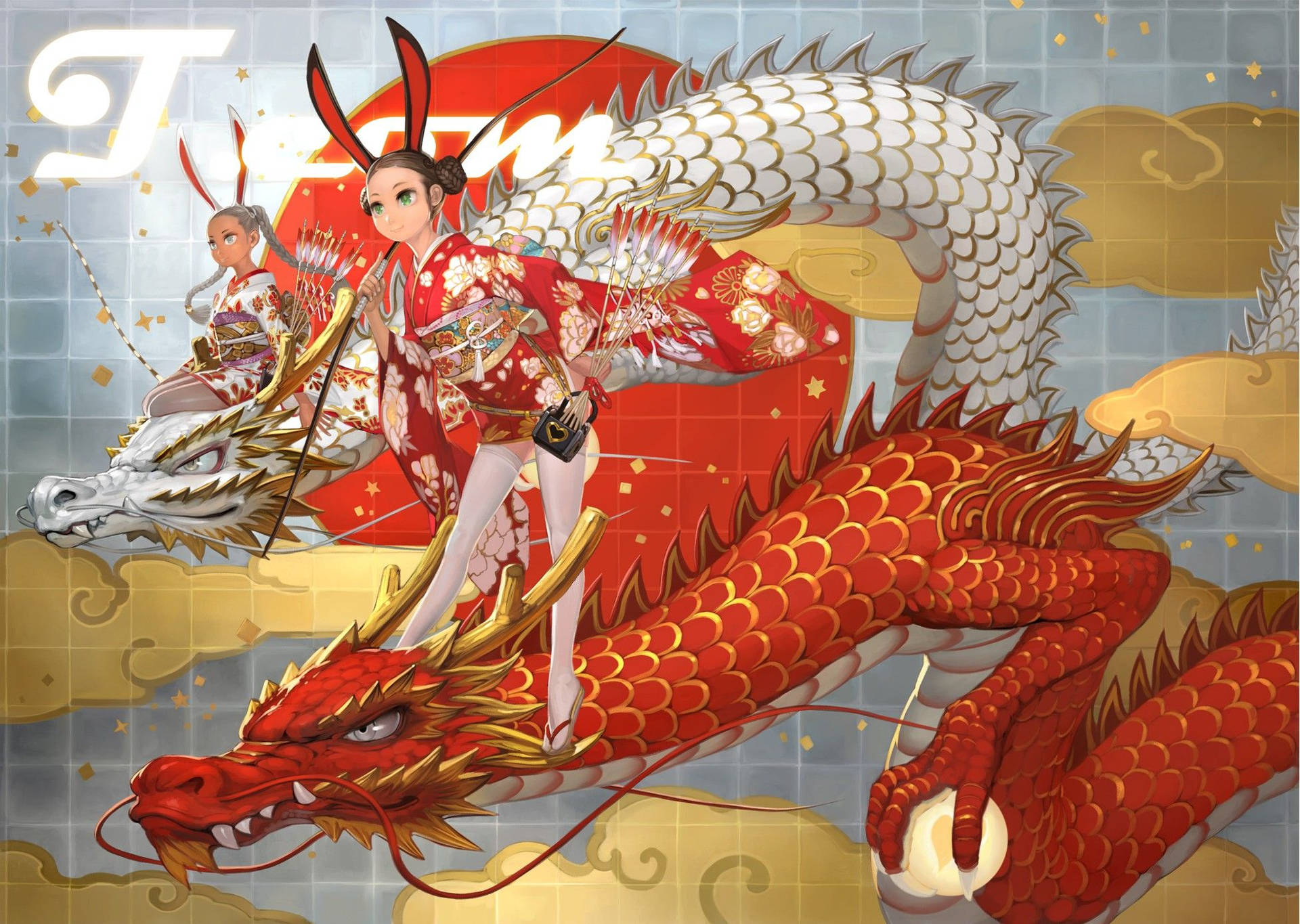 Japanese Dragon Art With Golden Scales Wallpaper