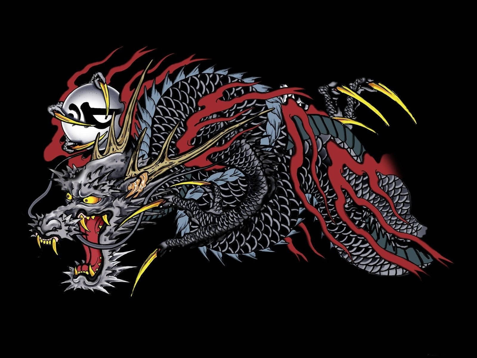 Japanese Dragon Art With Sharp Claws Wallpaper
