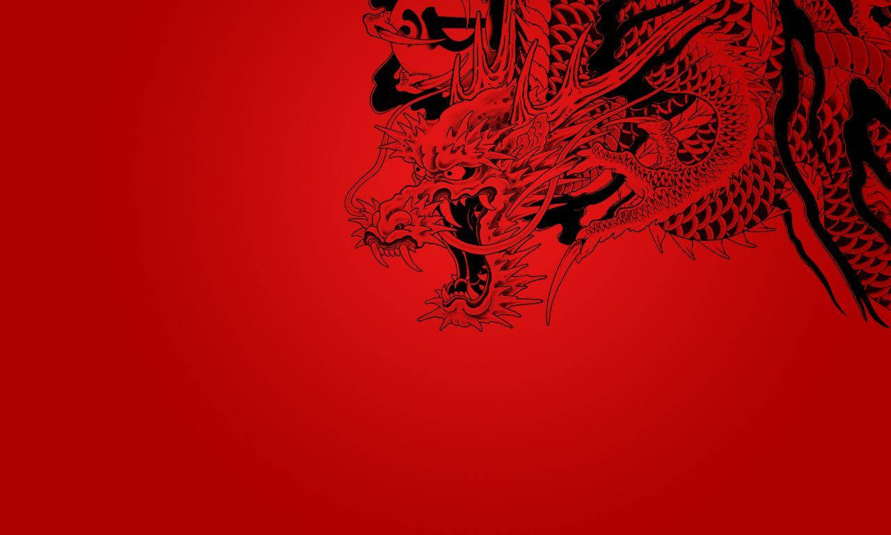 Japanese Dragon In Deep Red Color Wallpaper