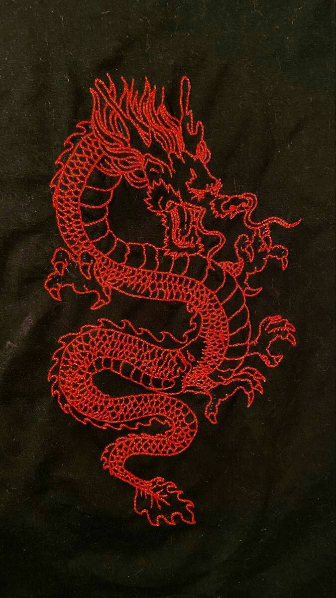 Japanese Dragon In Glowing Red Outline Wallpaper