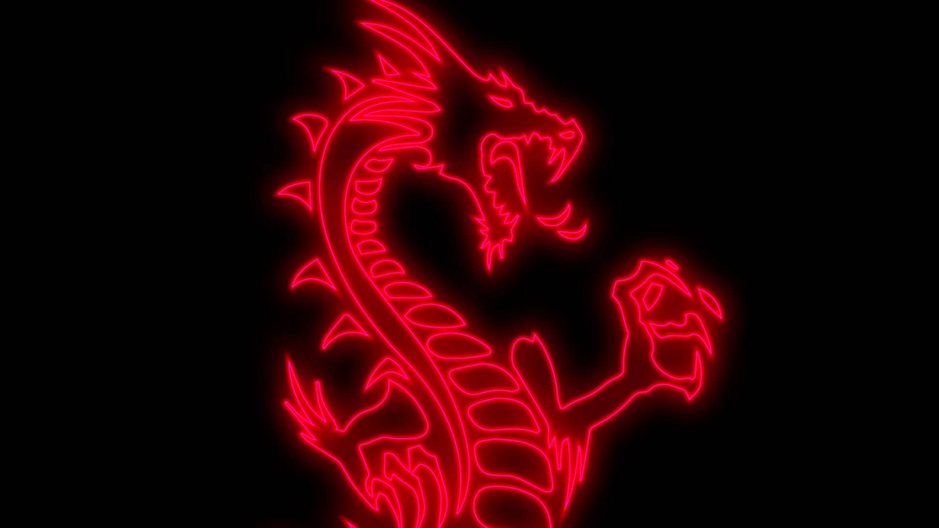 Japanese Dragon In Red Neon Light
