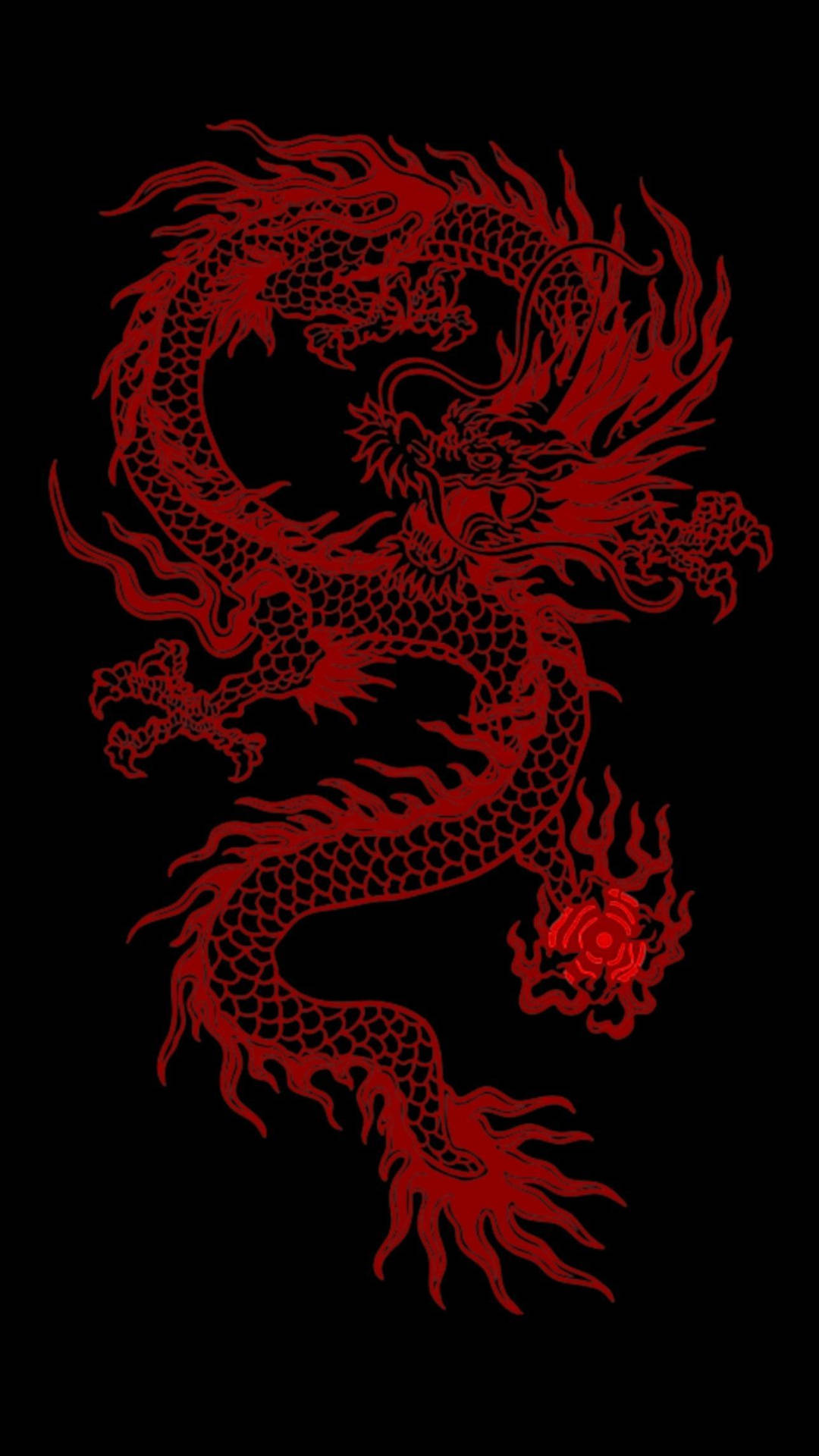 Japanese Dragon In Red Outline
