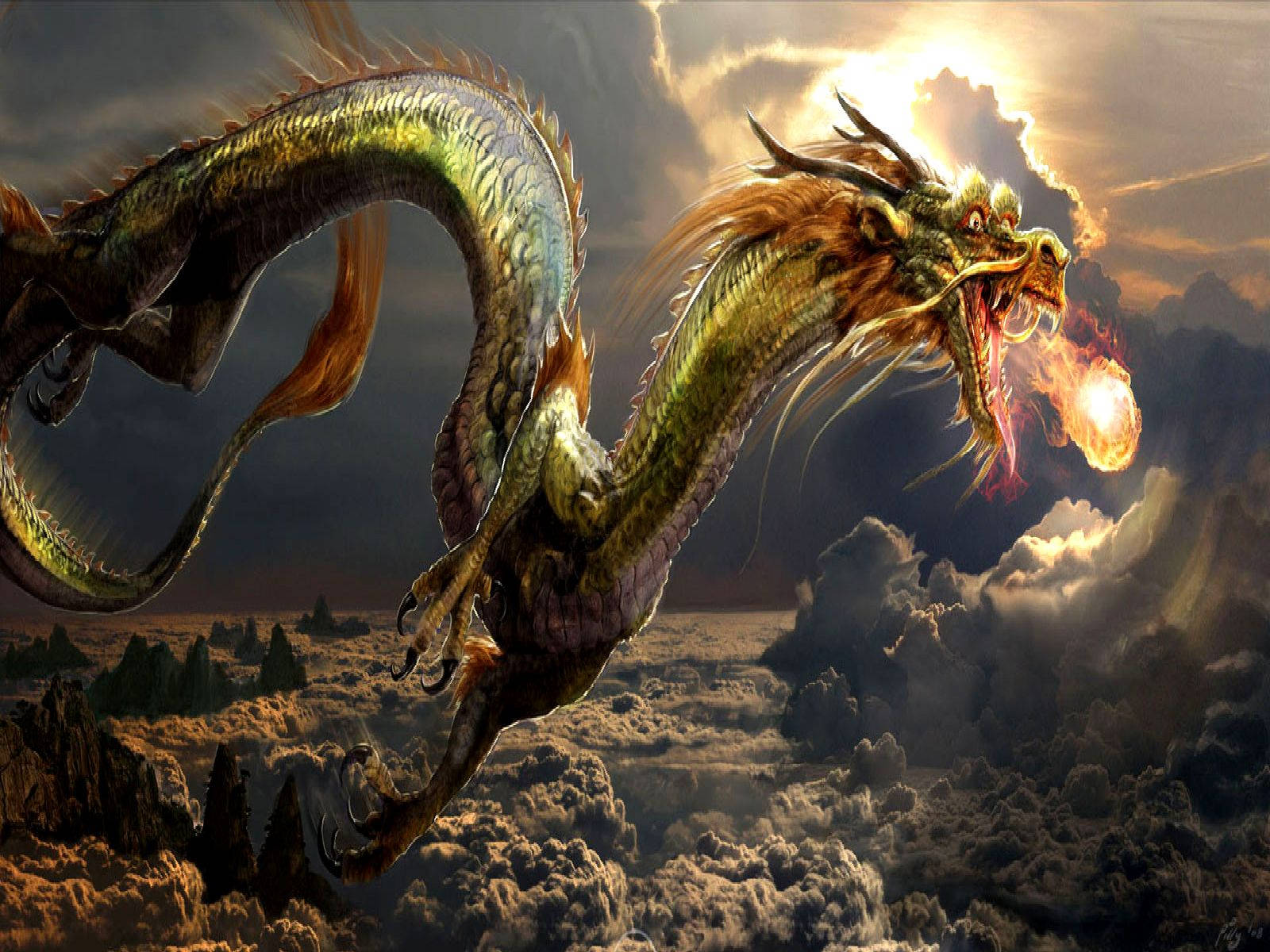 Japanese Dragon Pc Breathing Fire Background