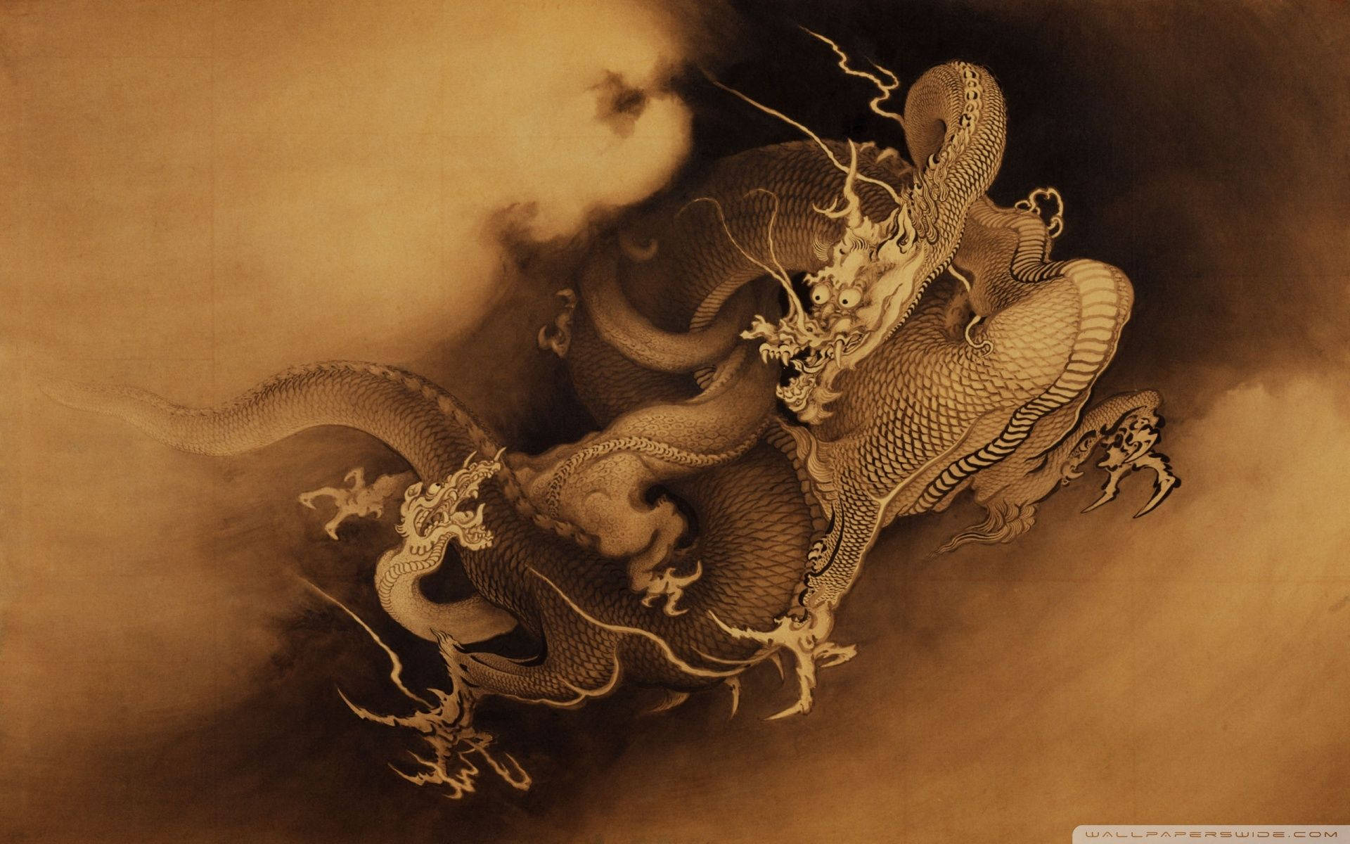 Japanese Dragon Pc Dark Clouds Wallpaper