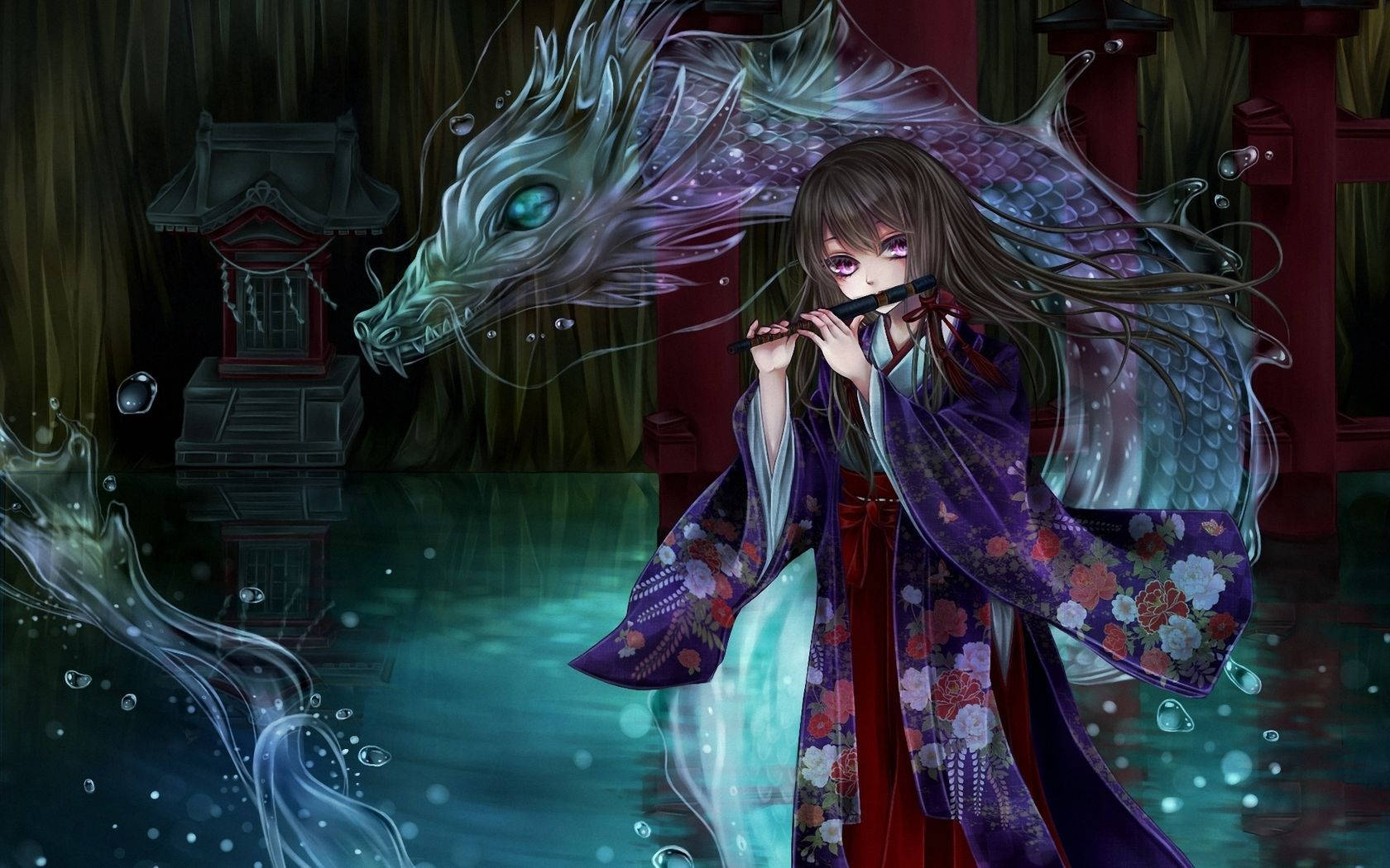 Japanese Dragon Pc Girl And Water Dragon Wallpaper