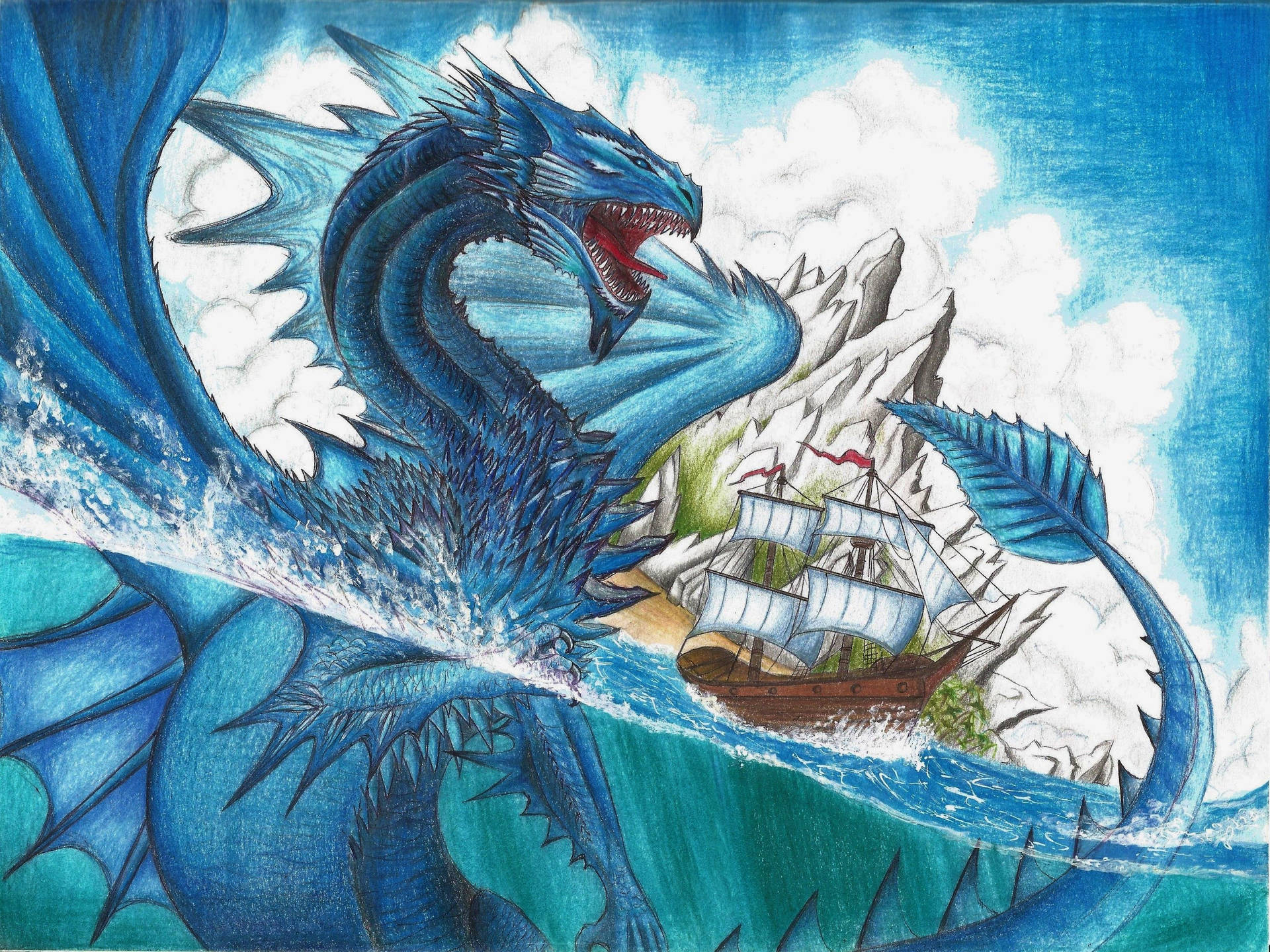 Japanese Dragon Pc Sea Dragon Pirate Ship Wallpaper