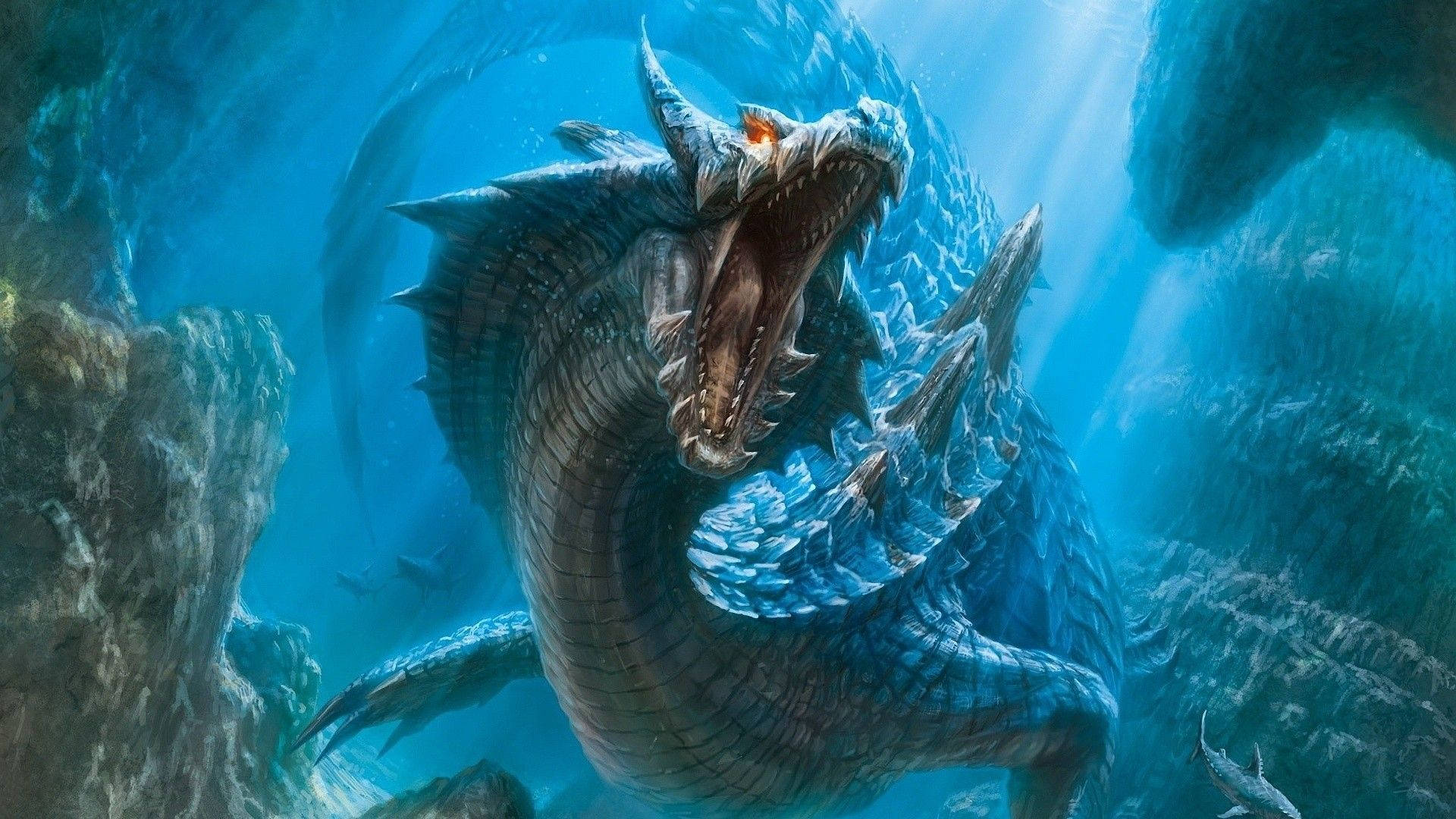 Majestic Japanese Dragon in an Underwater World Wallpaper