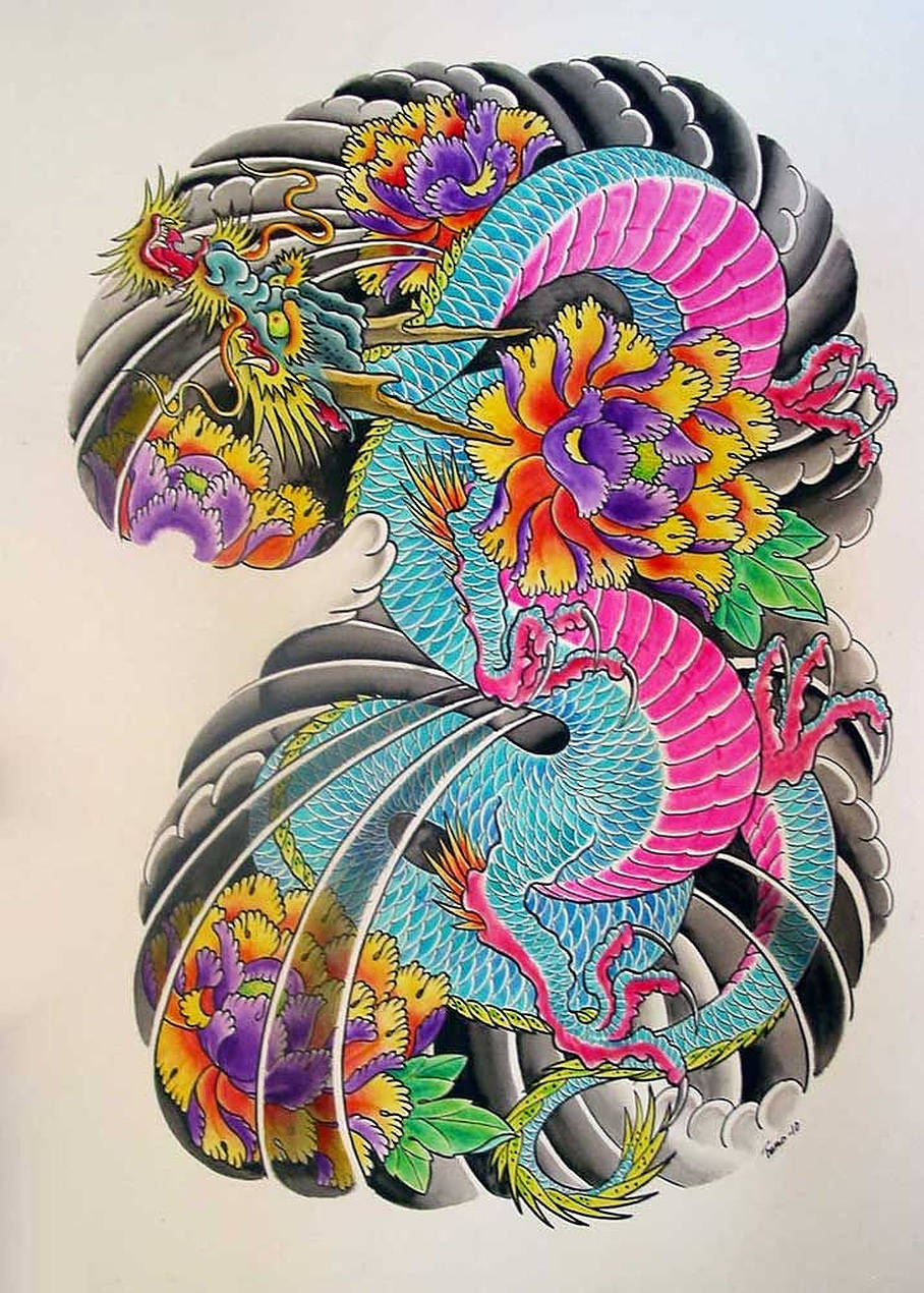 colorful japanese dragon tattoo