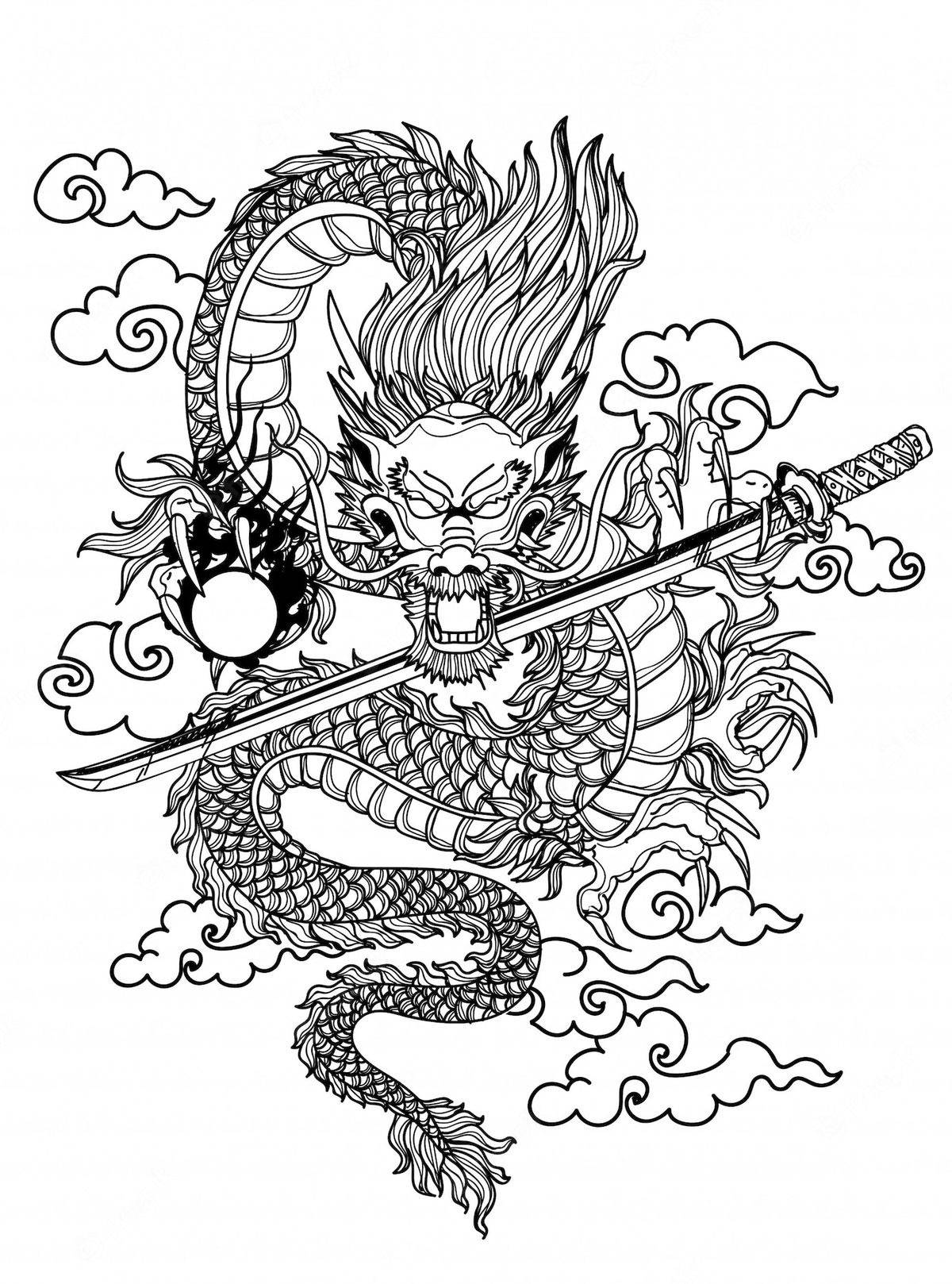 Illustrazione Del Tatuaggio Del Drago Giapponese Sfondo