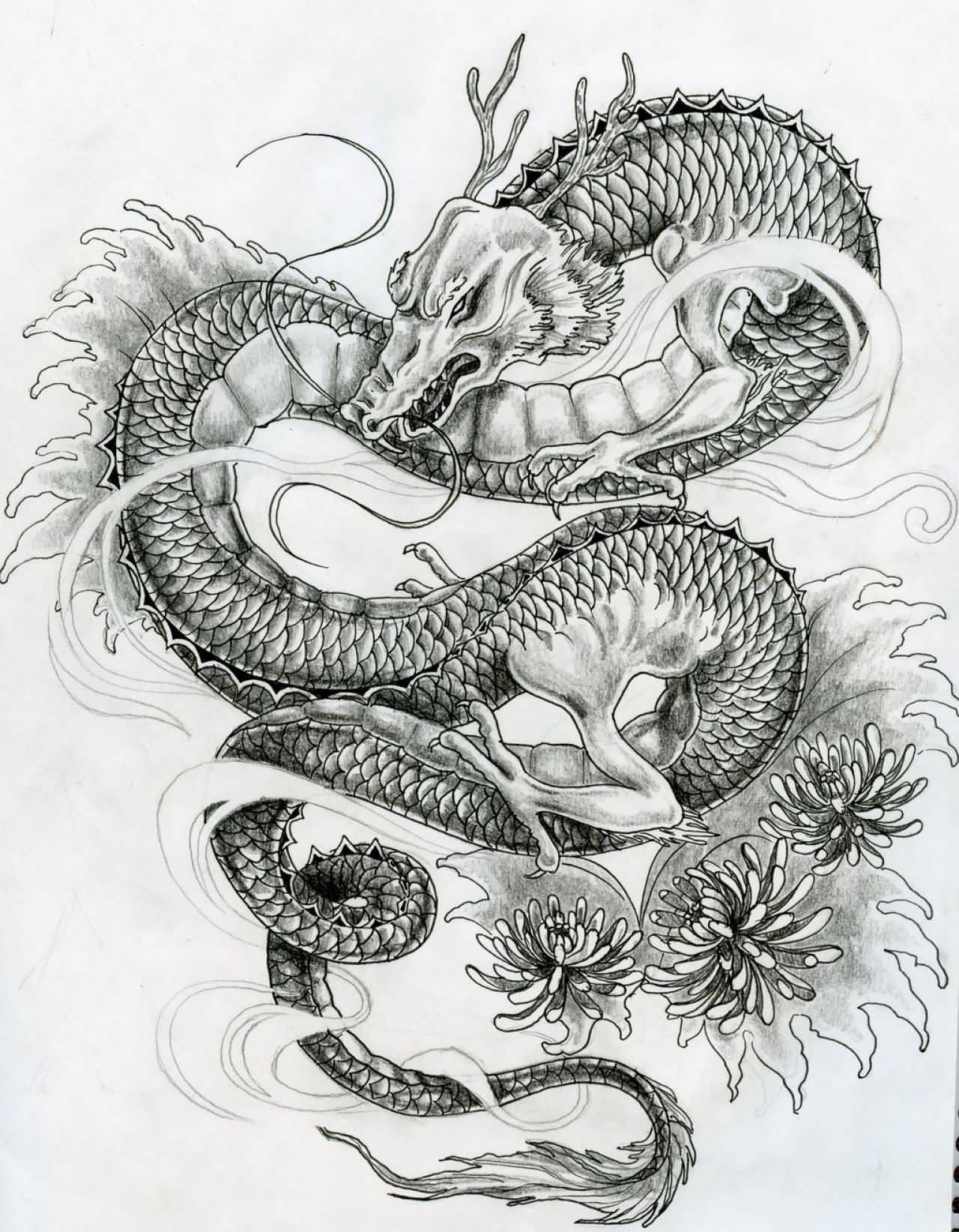 Arte Giapponese Della Matita Del Tatuaggio Del Drago Sfondo