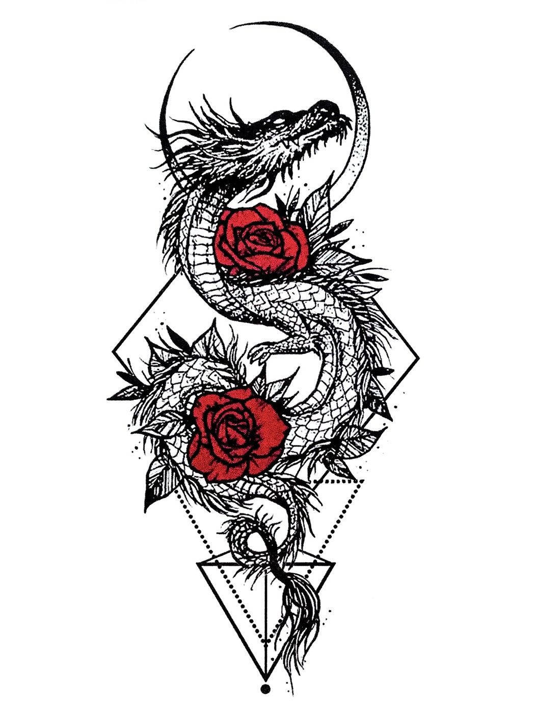 Rose Rosse Del Tatuaggio Del Drago Giapponese Sfondo