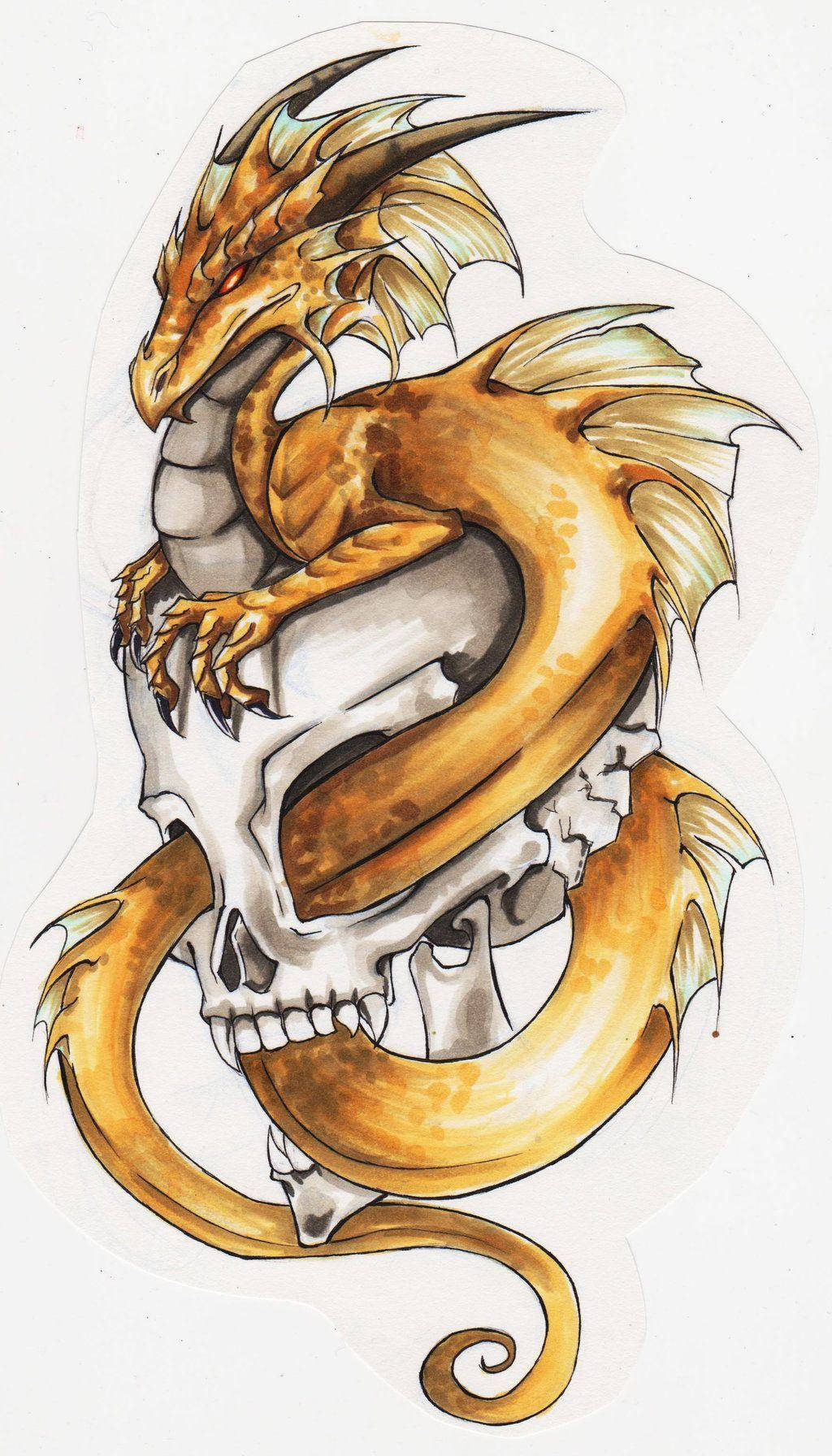 Cool Blue dragon and skull tattoo style sticker | Zazzle