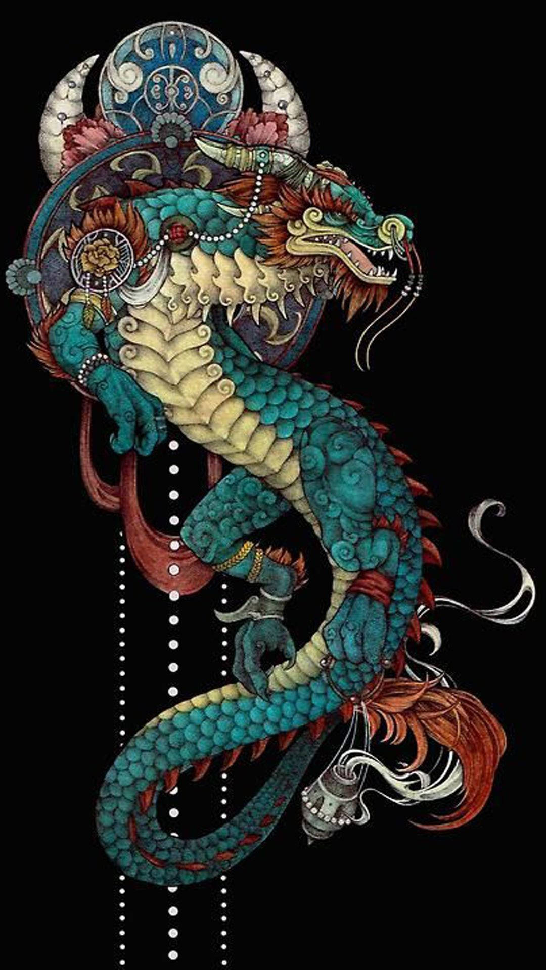 Japanese Dragon With Ornaments Wallpaper