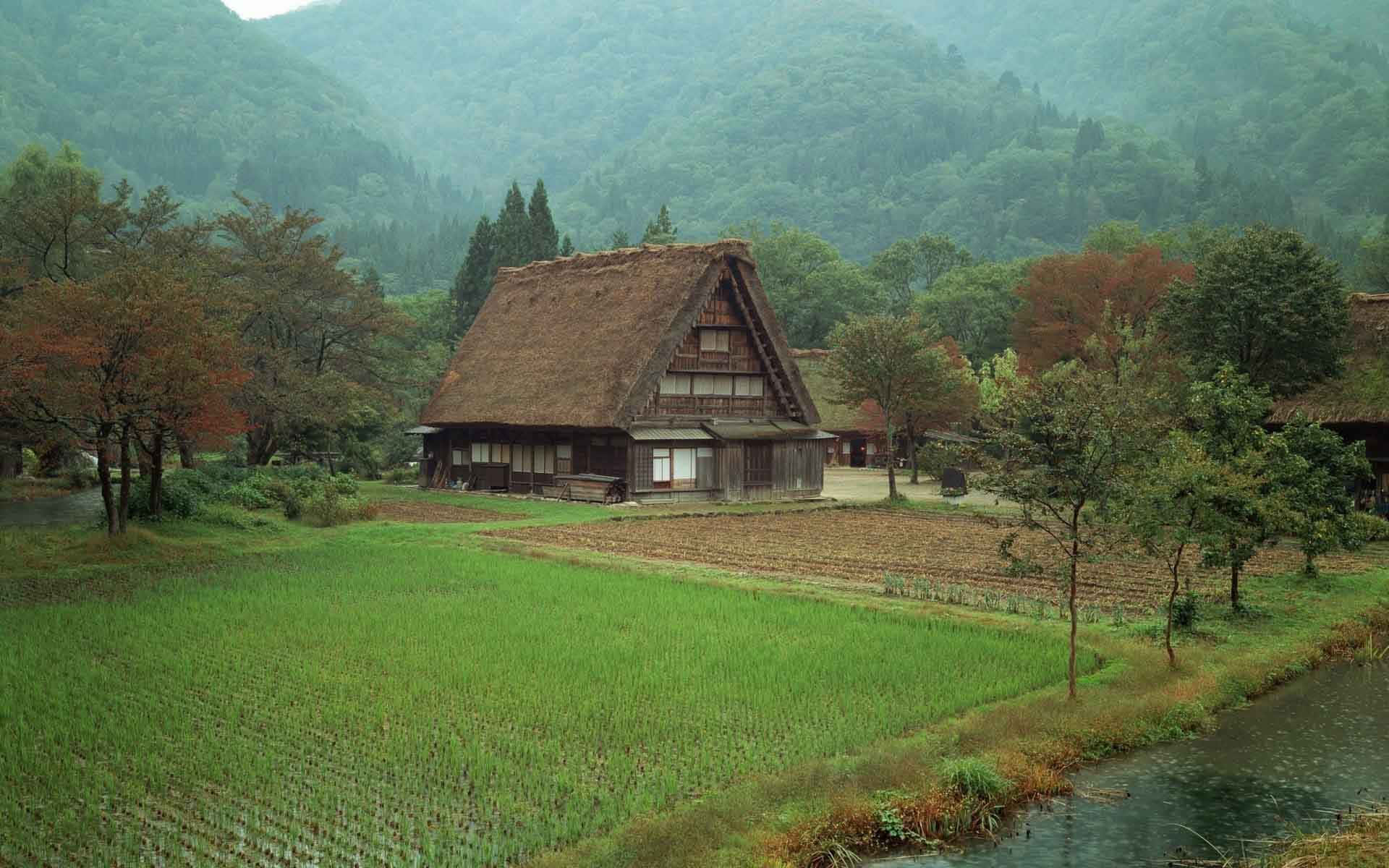 Japanese Farmhouse In The Countryside Background