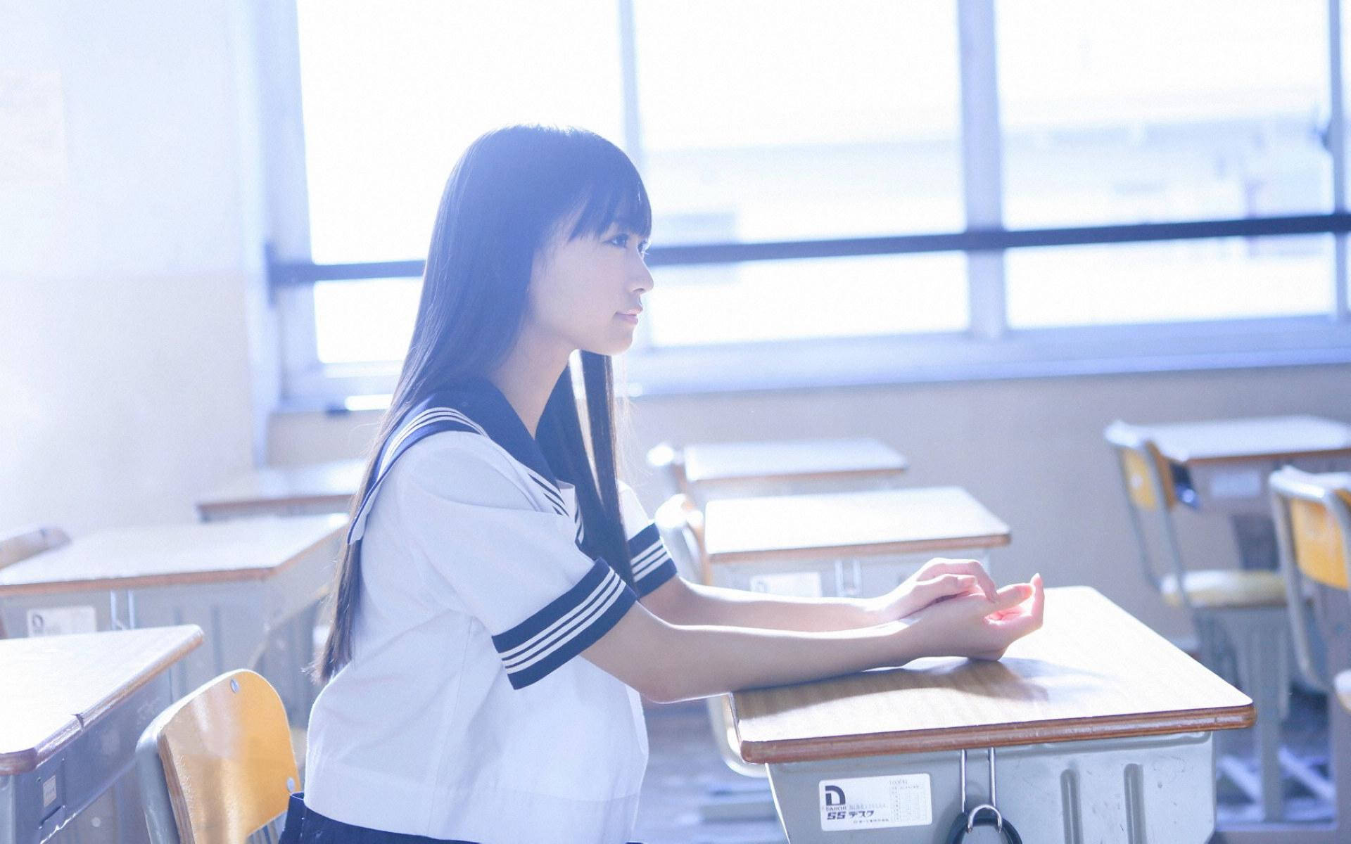 Japanese Girl In Classroom Background