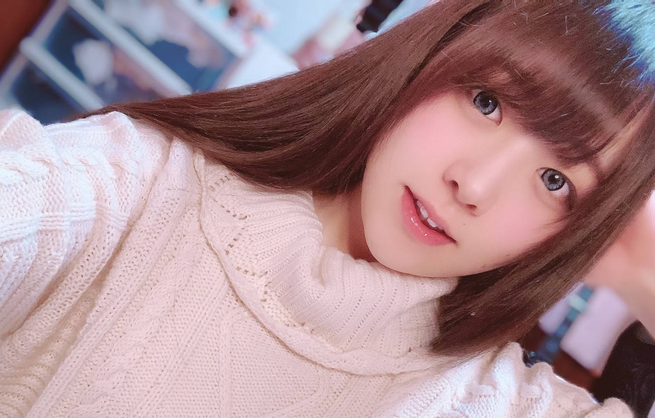 Japanese Girl In White Sweater Wallpaper