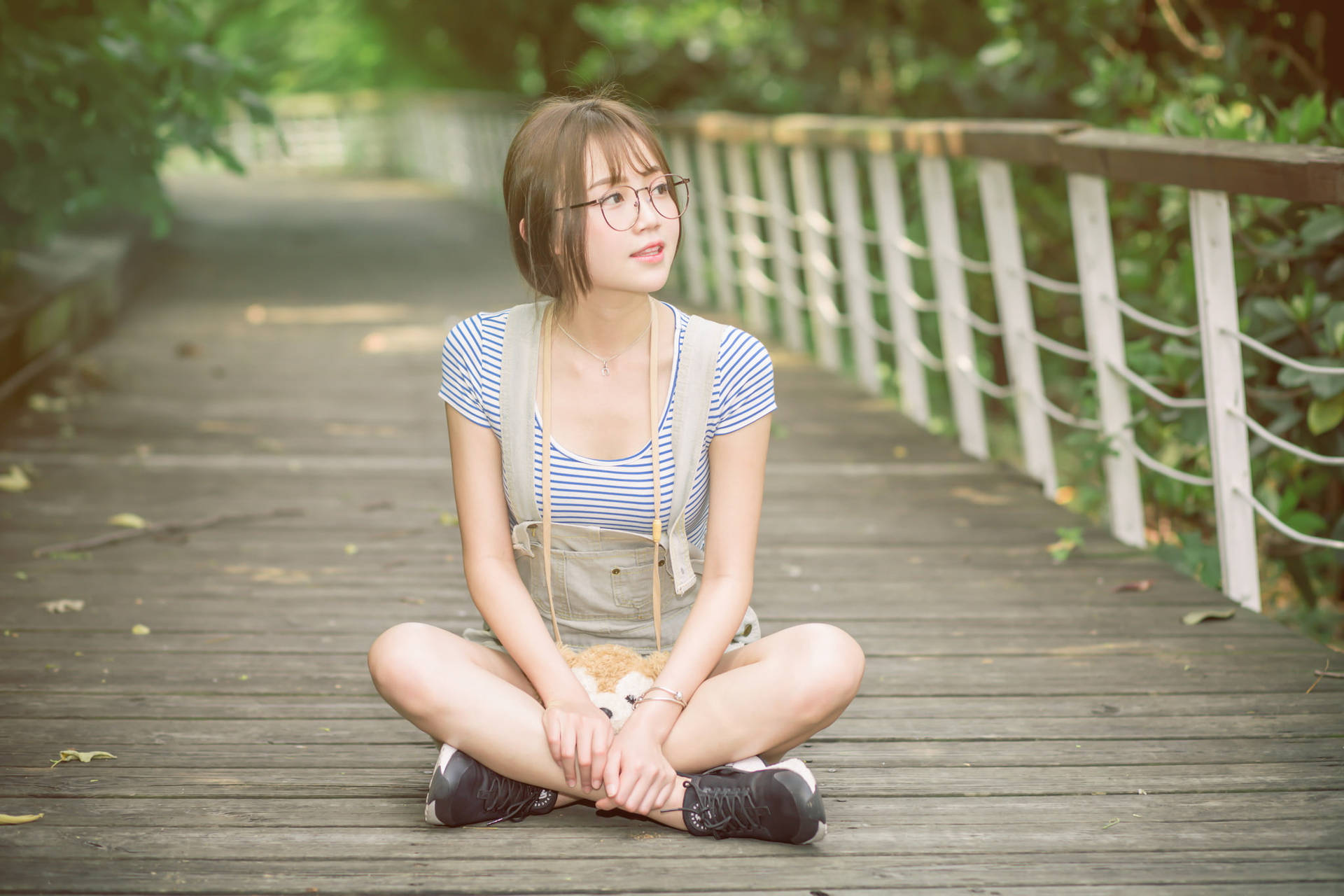 Japanese Girl On Bridge Background