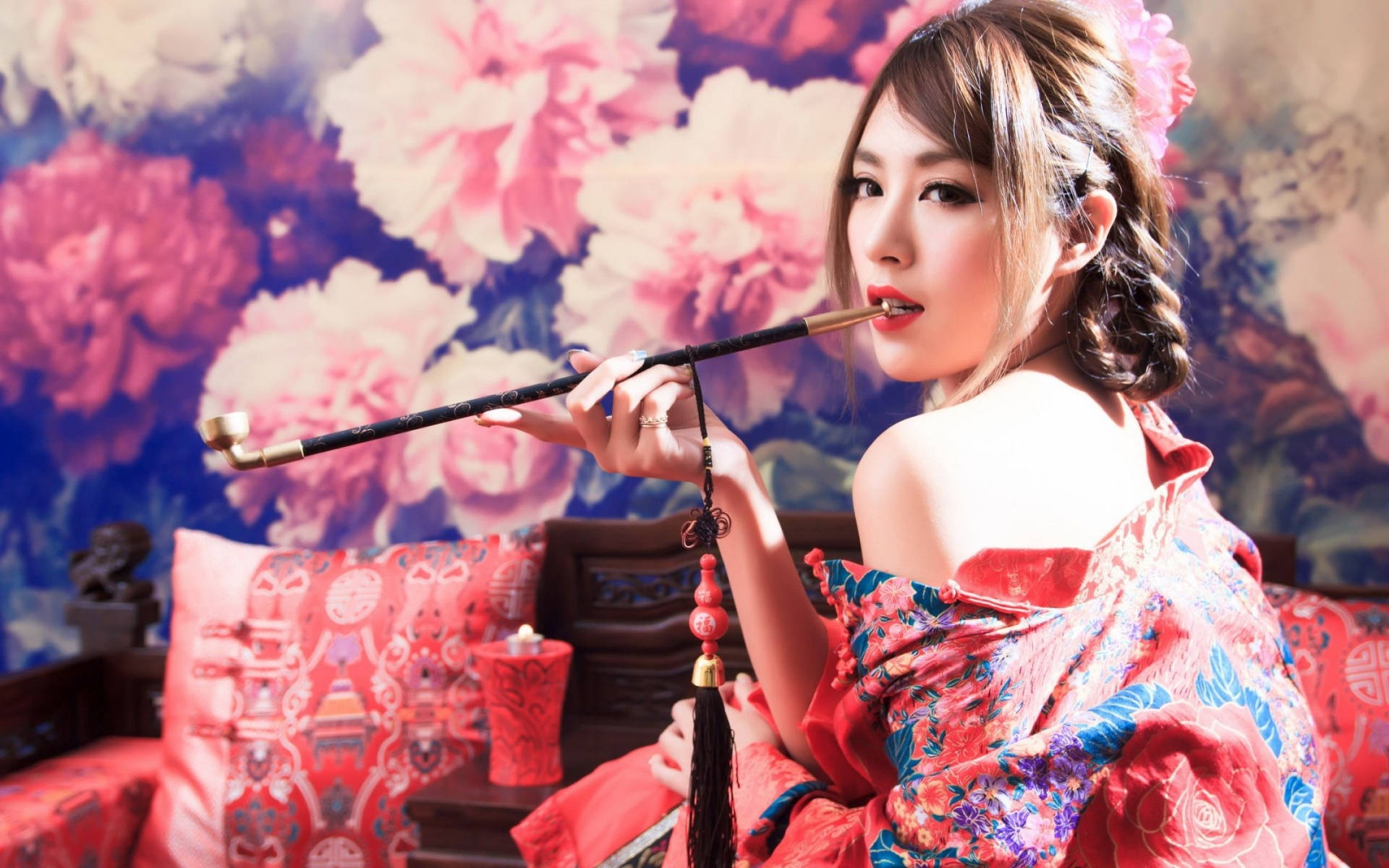 Japanese Girl Smoking In Stick Wallpaper