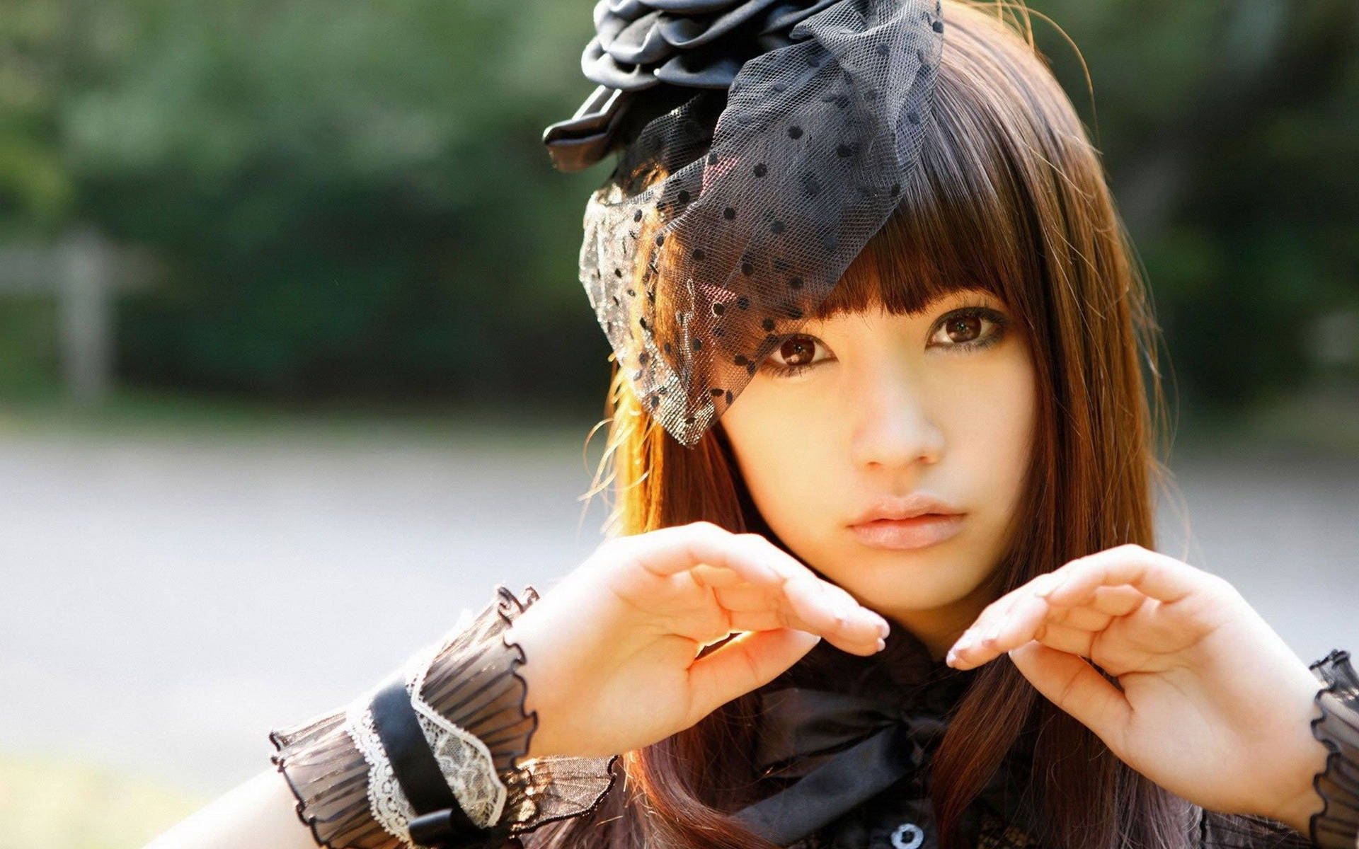 Japanese Girl Wearing Black Headdress Background
