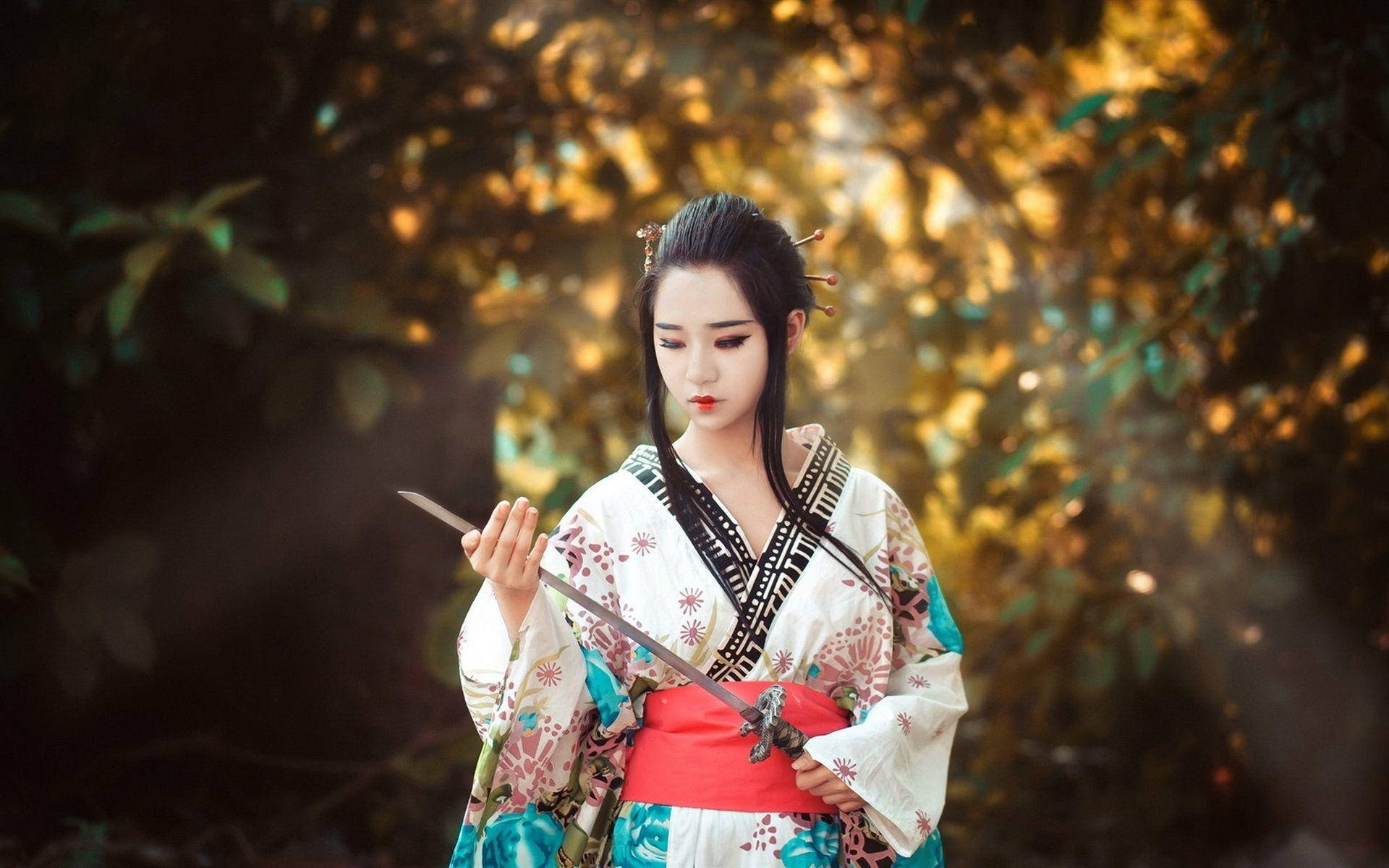 Japanese Girl With Sword Background