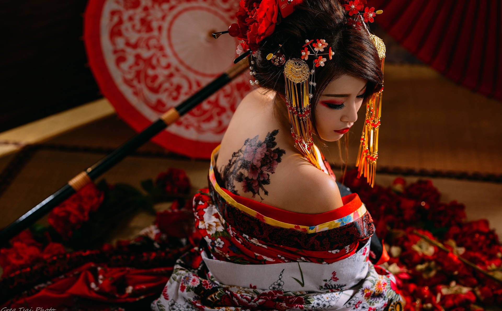 Japanese Girl With Tattoo Background