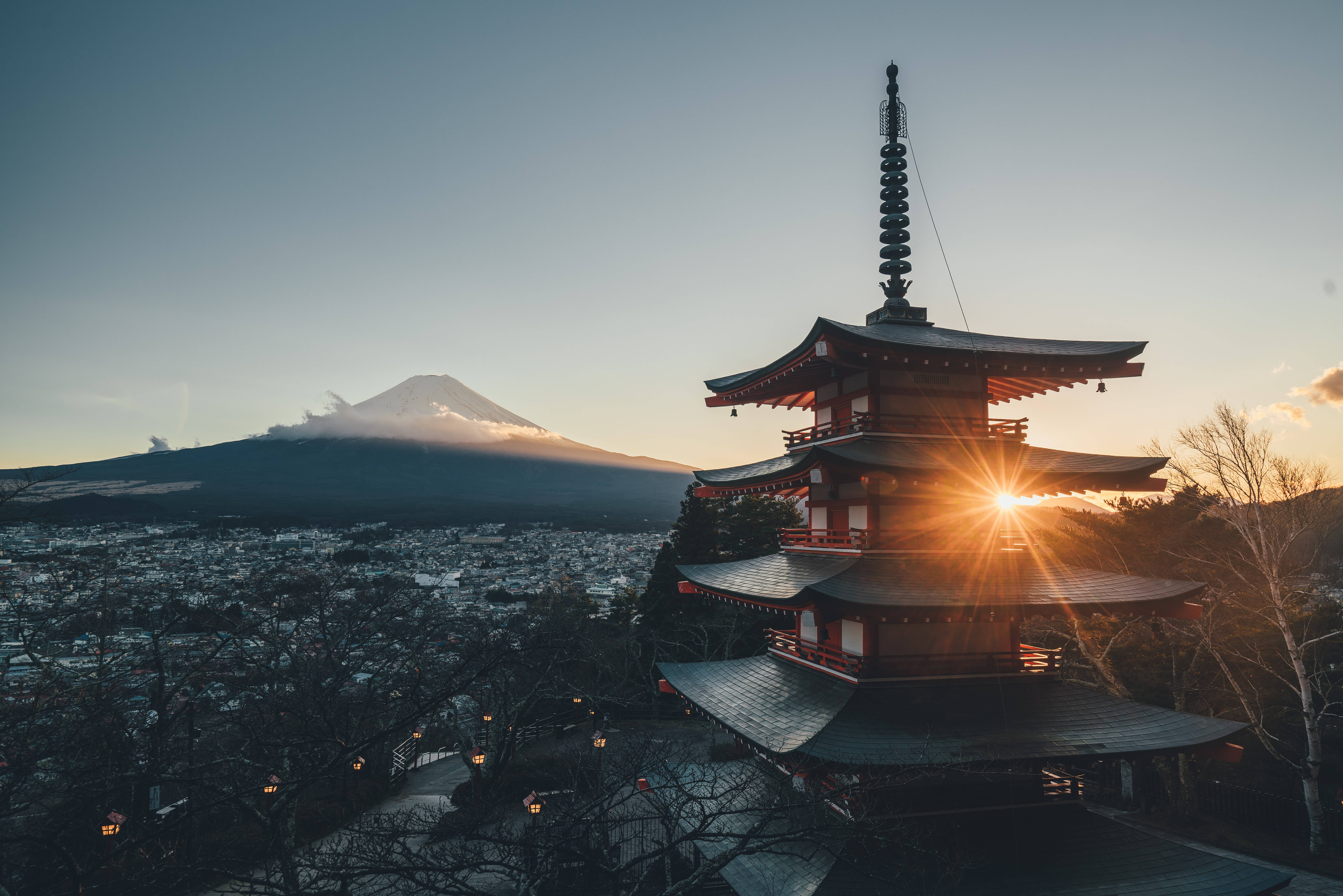 Japanese Hd Chureito Pagoda And Mount Fuji Sunset Wallpaper
