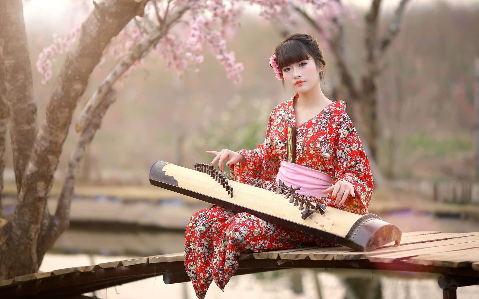 Donnein Kimono Giapponese. Sfondo