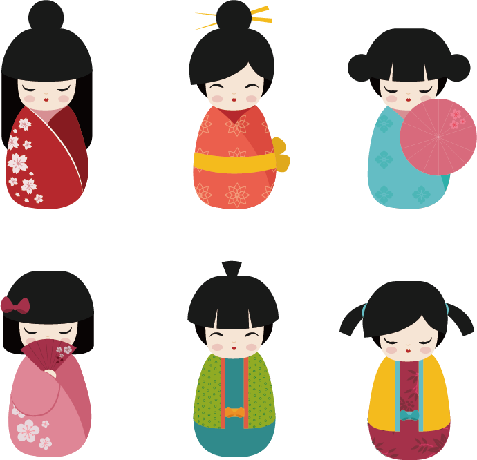 Japanese Kokeshi Dolls Vector PNG