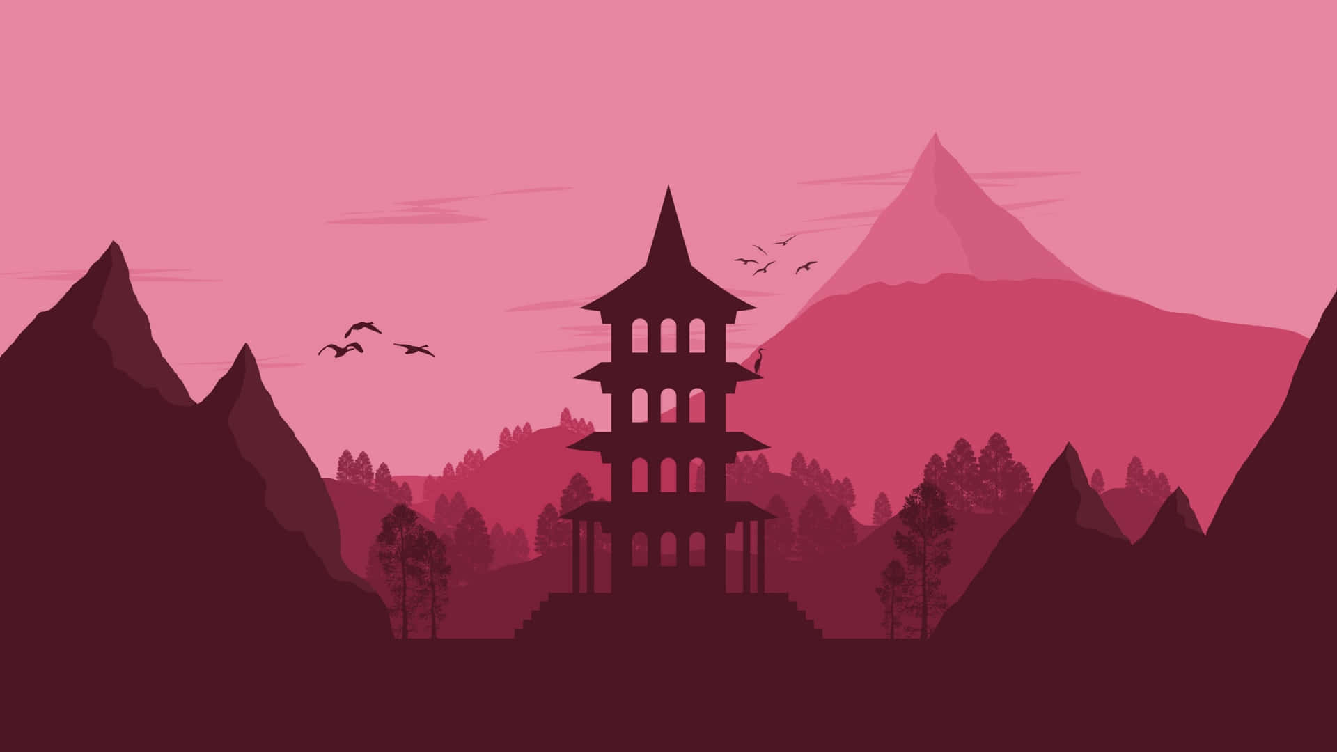 Japansk minimalistisk lyserød bjergkunst Wallpaper