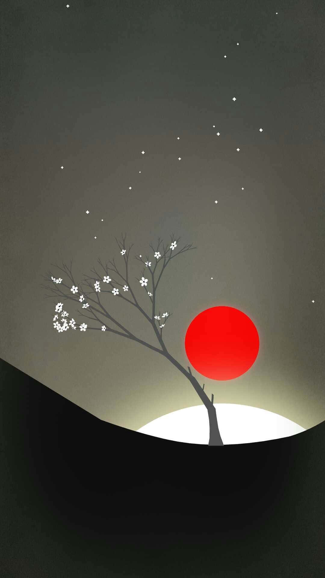 Japanese Minimalist Flag Cherry Blossom Tree Wallpaper