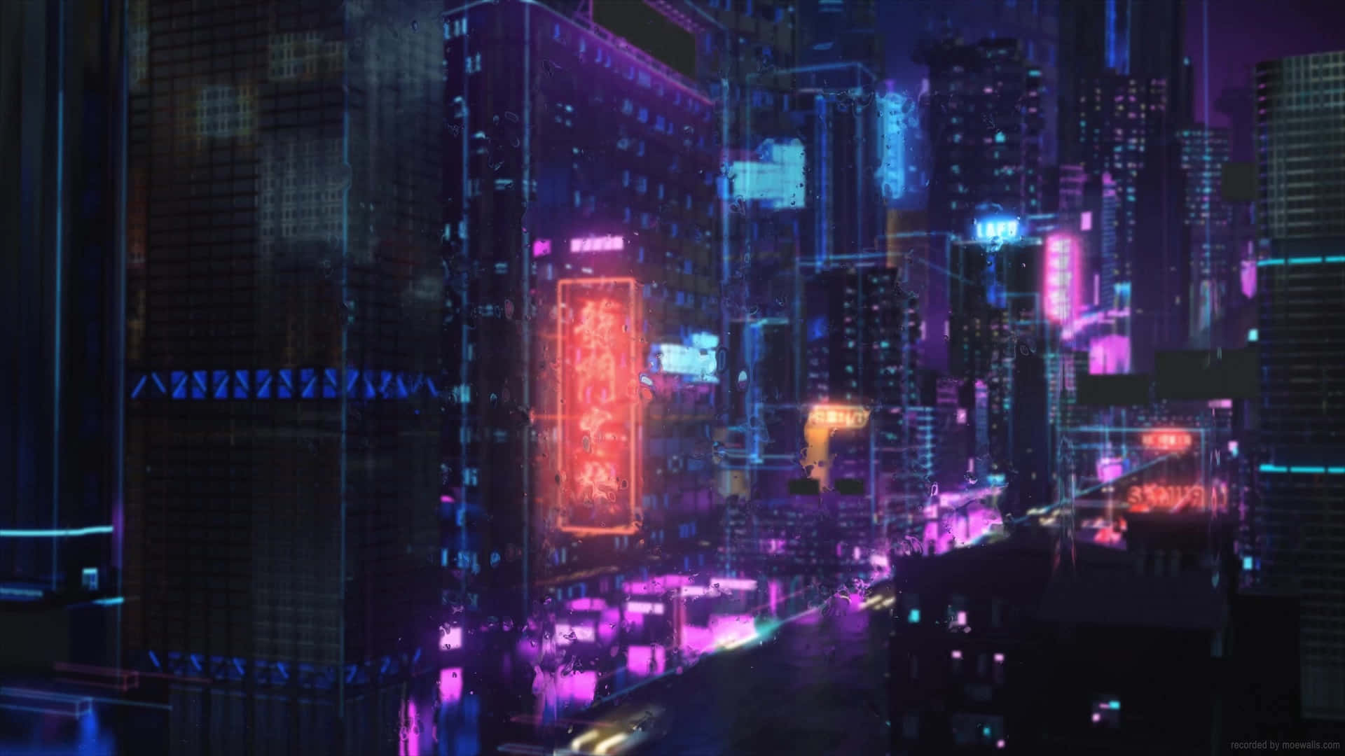 Japanese neon lights in the city at night. Wallpaper