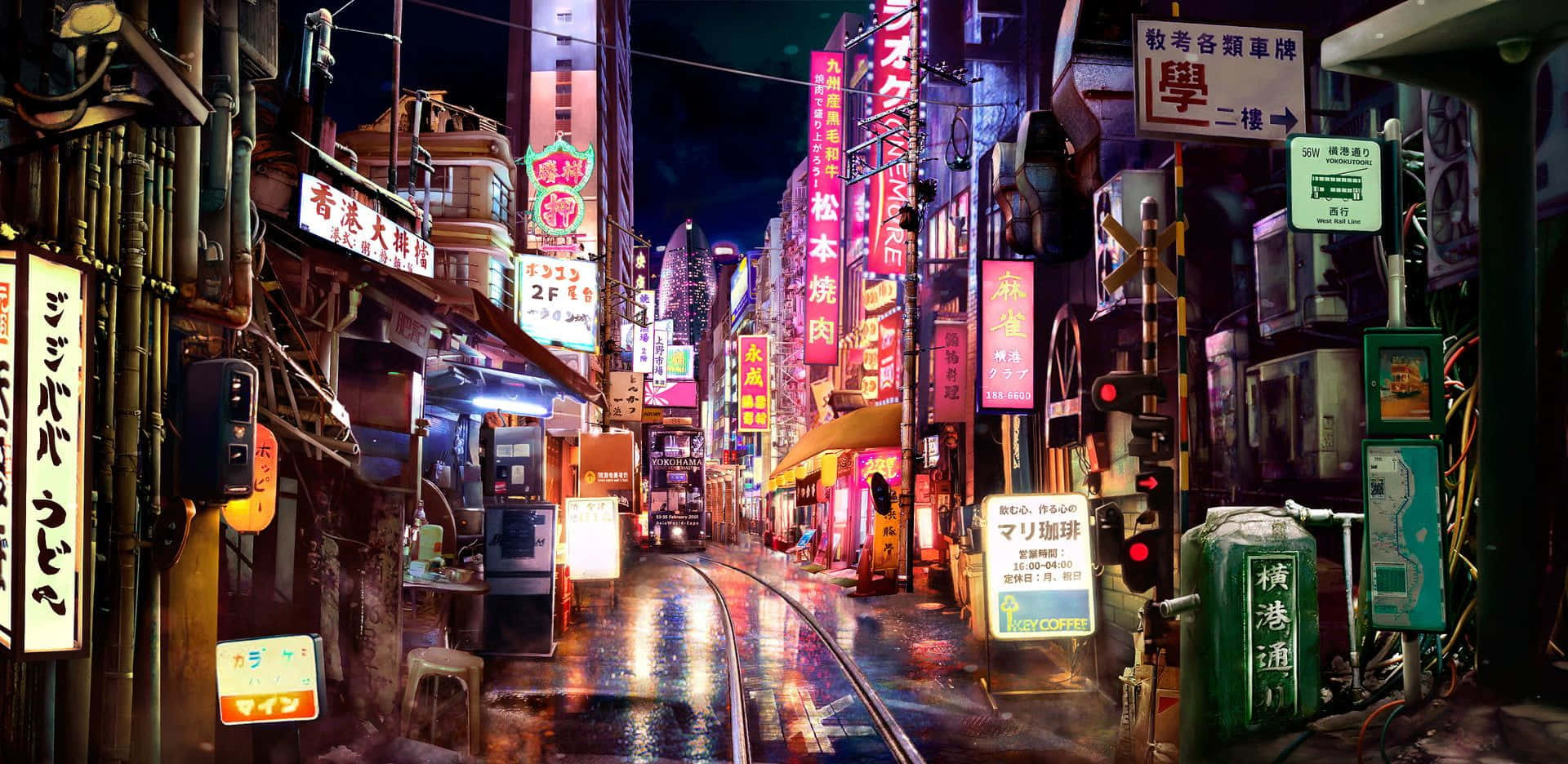 View of Tokyo’s lively Japanese neon nightscape Wallpaper