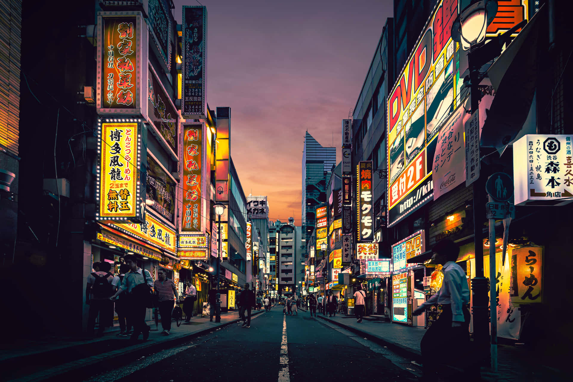 “Vibrant scene of neon lights in Tokyo, Japan.” Wallpaper