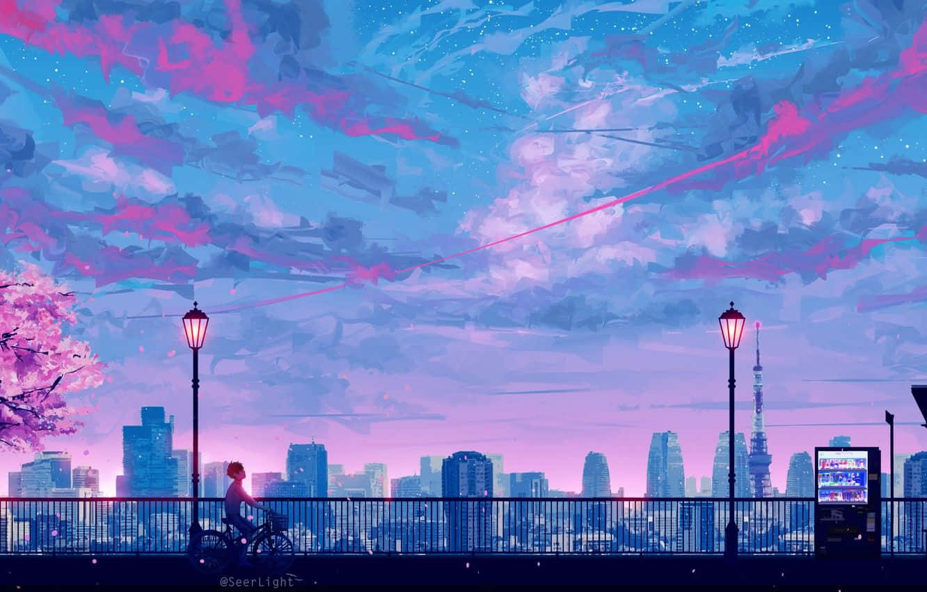 Japanese Pink Sky City Wallpaper