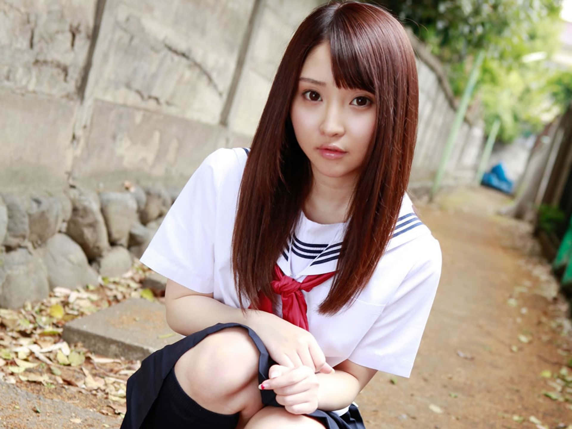 Japanese School Girl In Alley Wallpaper