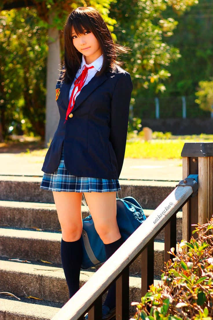 Japanese School Girl In Park Wallpaper