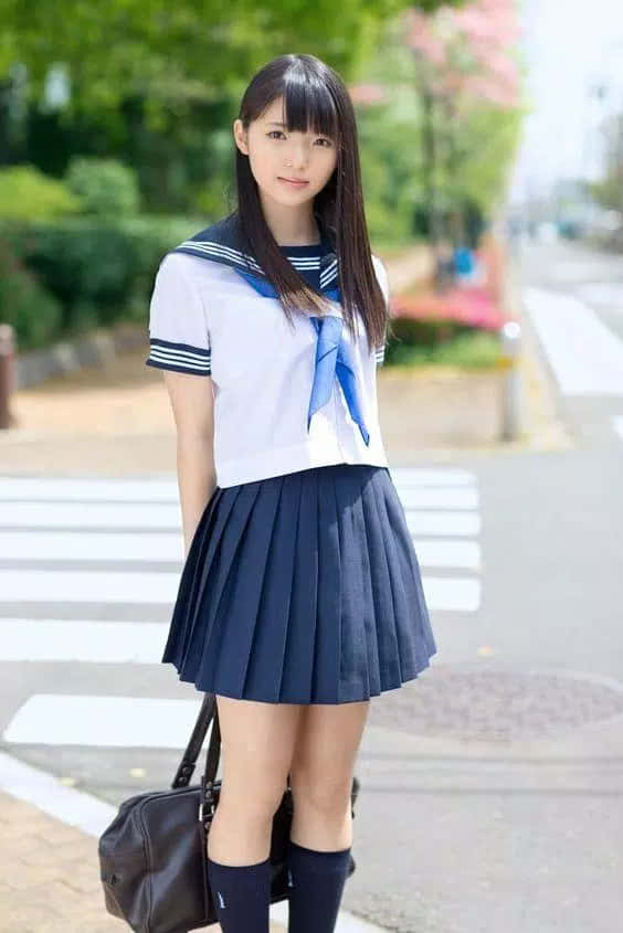 Japanese School Girl On Streets Wallpaper