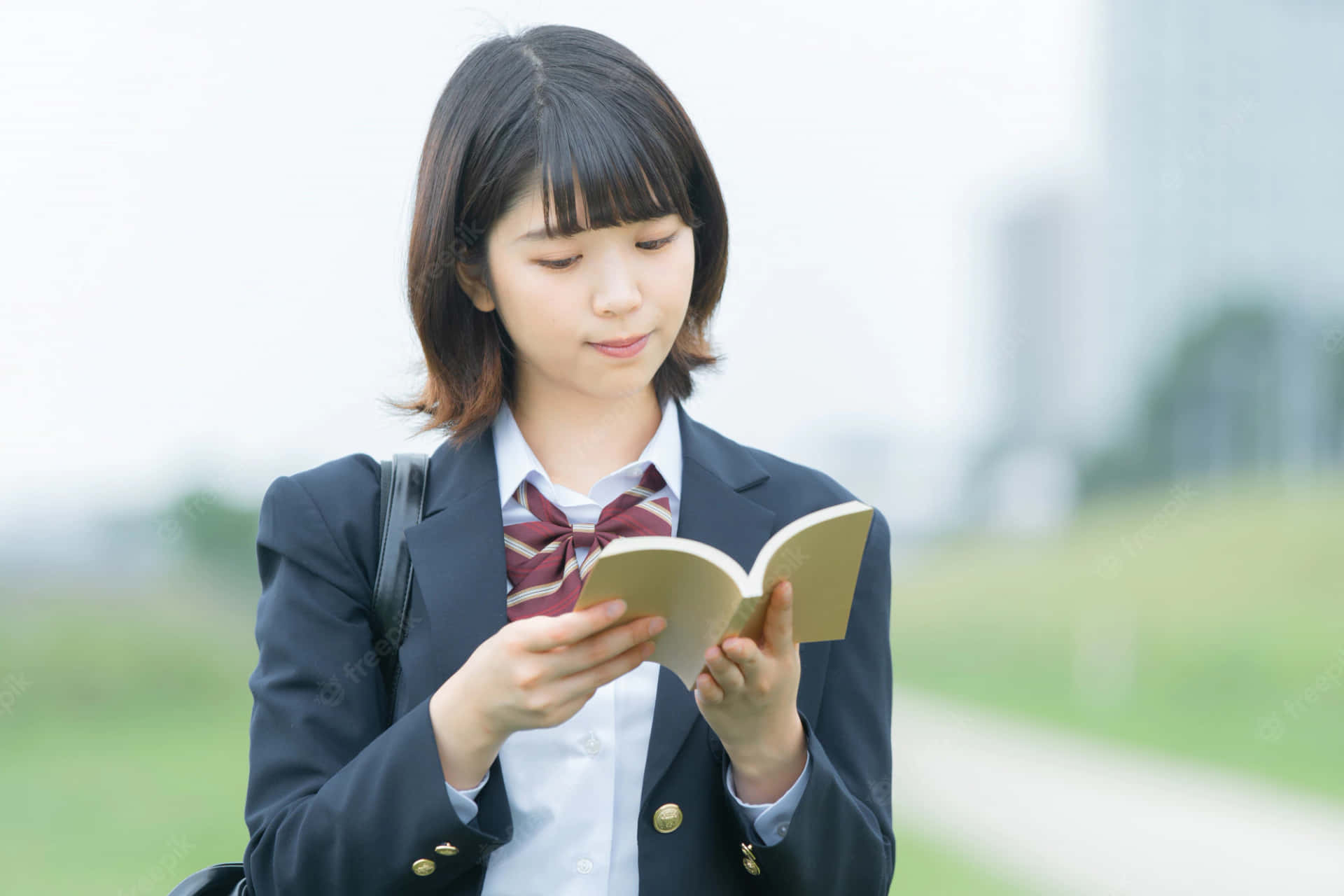 Japanese School Girl Reading Wallpaper