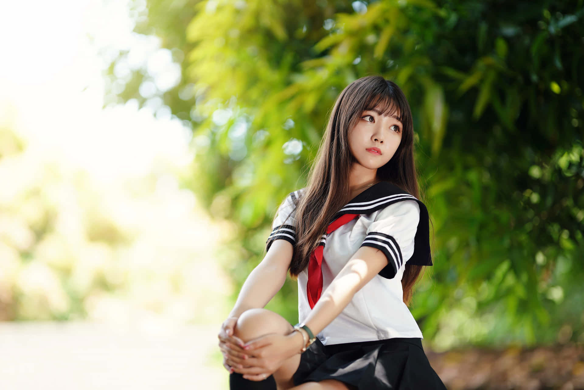 Japanese School Girl Waiting Wallpaper
