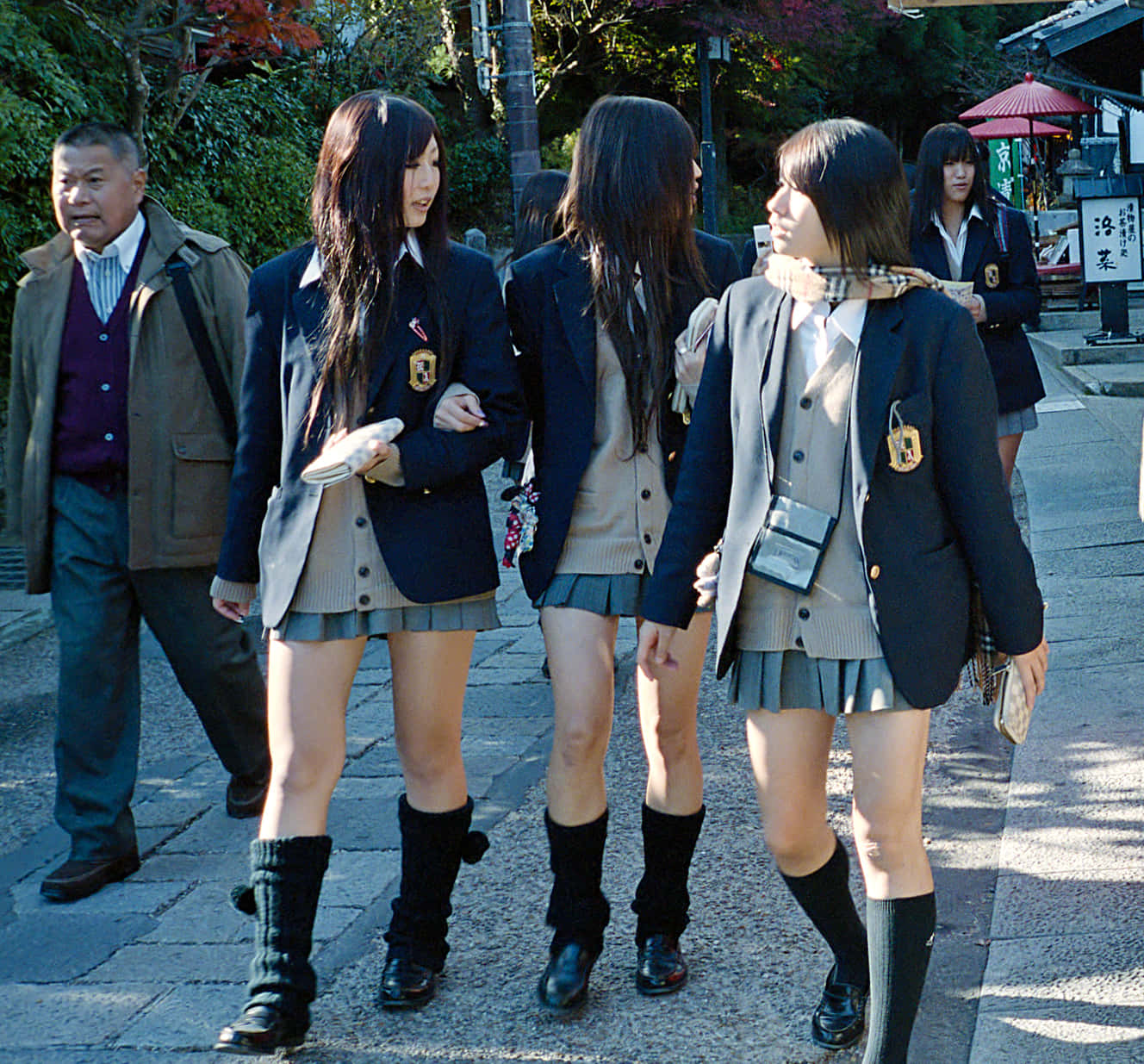 Japanese School Girls Walking Wallpaper