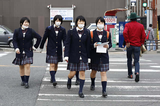 Japanese School Masked Girls Wallpaper
