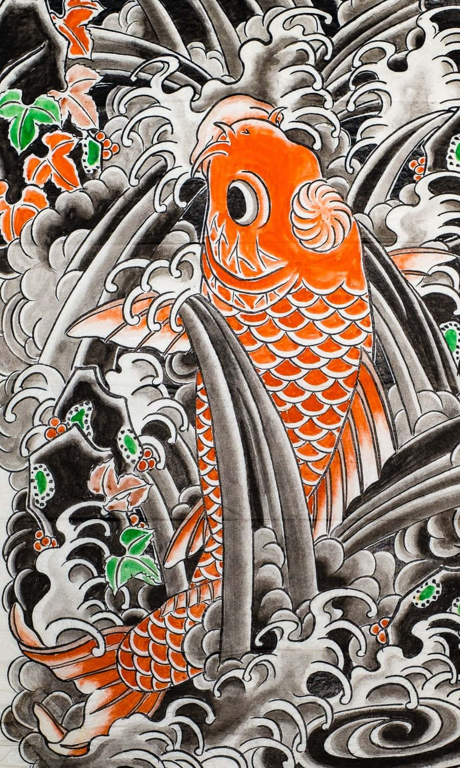A Painting Of A Koi Fish In A Sea Of Clouds