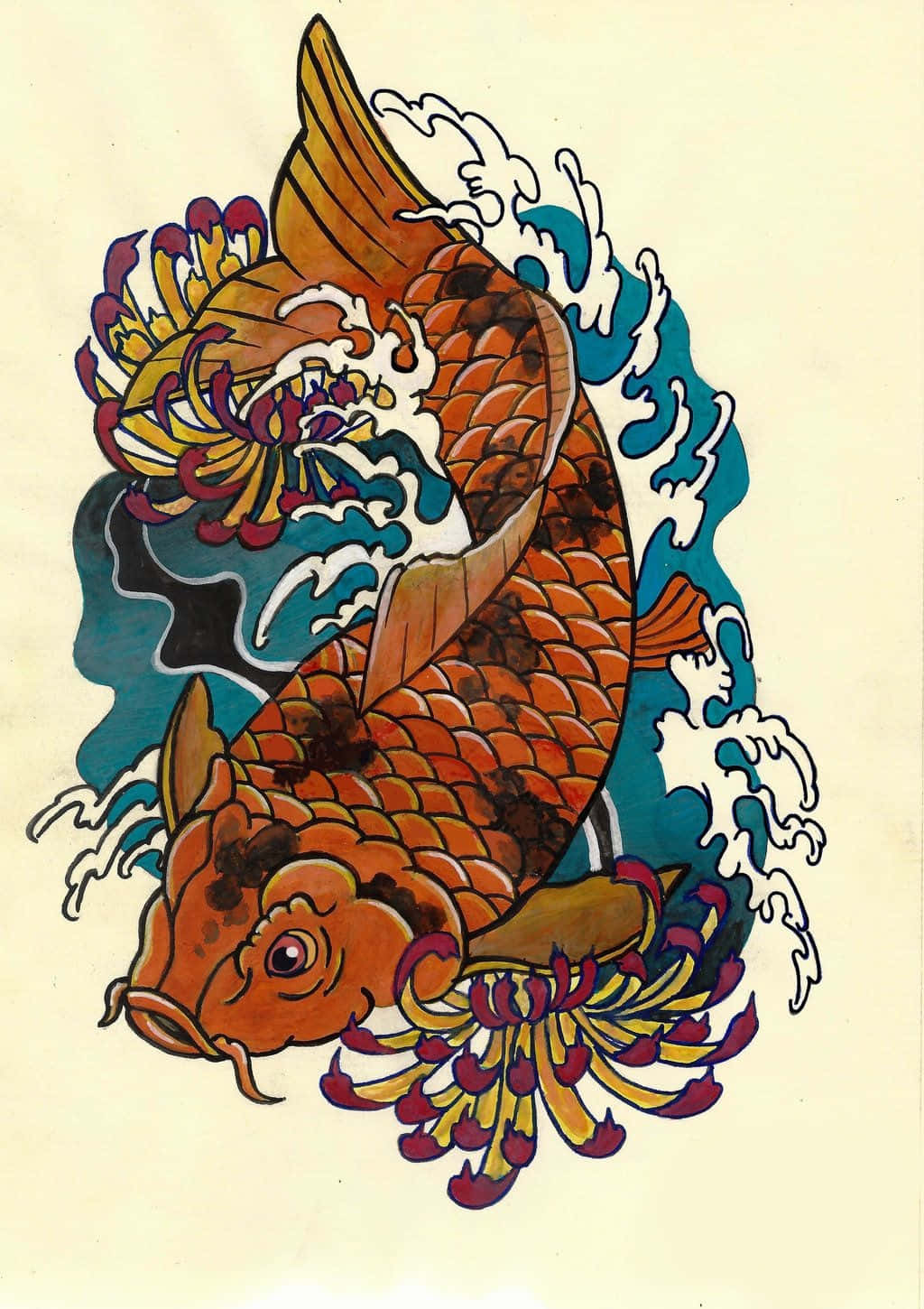 A Koi Fish Tattoo Design On A Piece Of Paper
