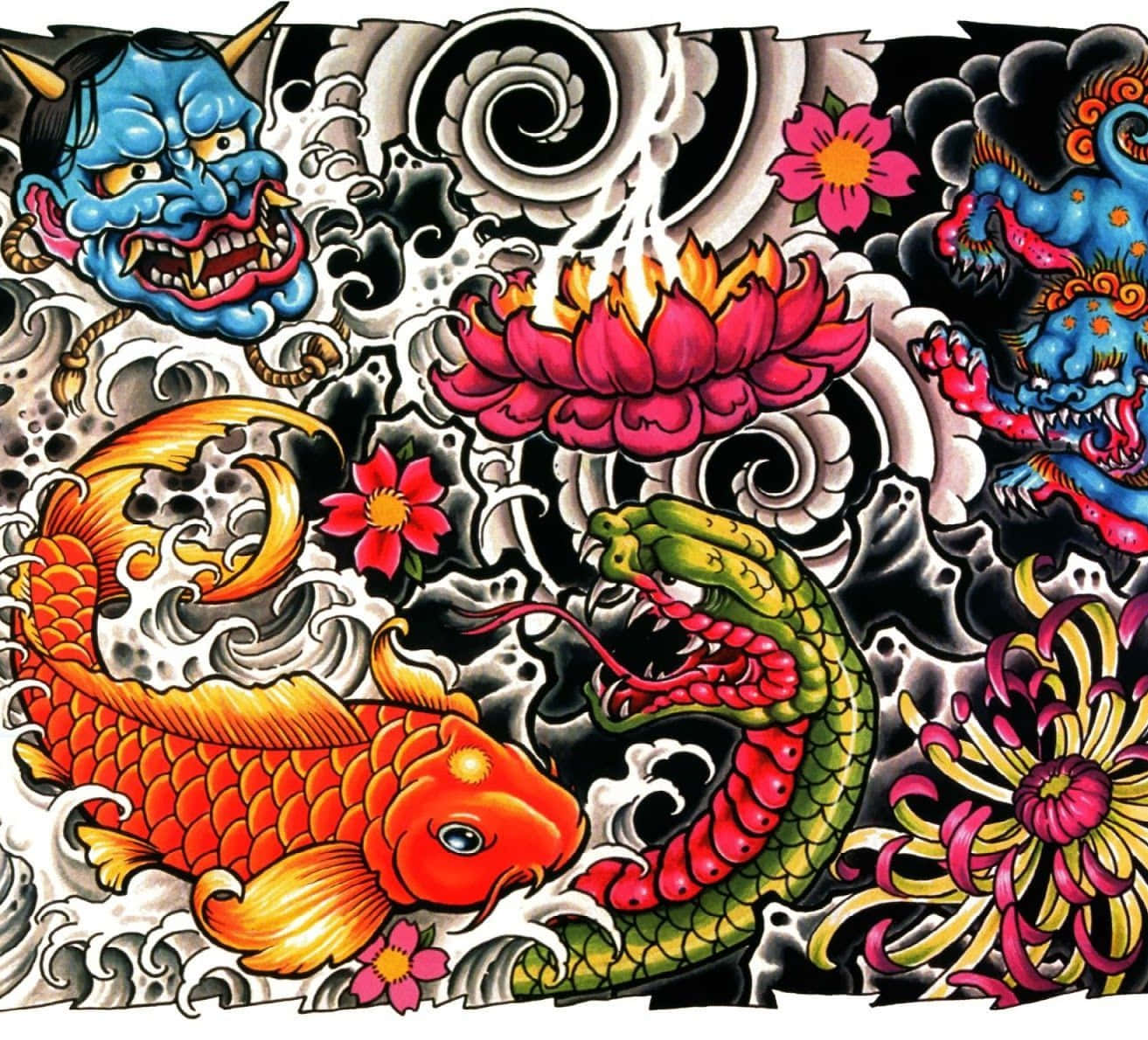 A detailed and colorful Japanese Tattoo on the arm
