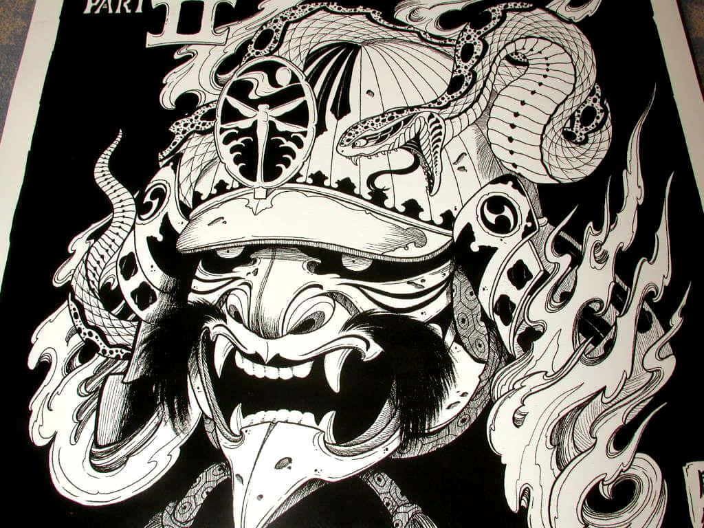 A Black And White Drawing Of A Samurai