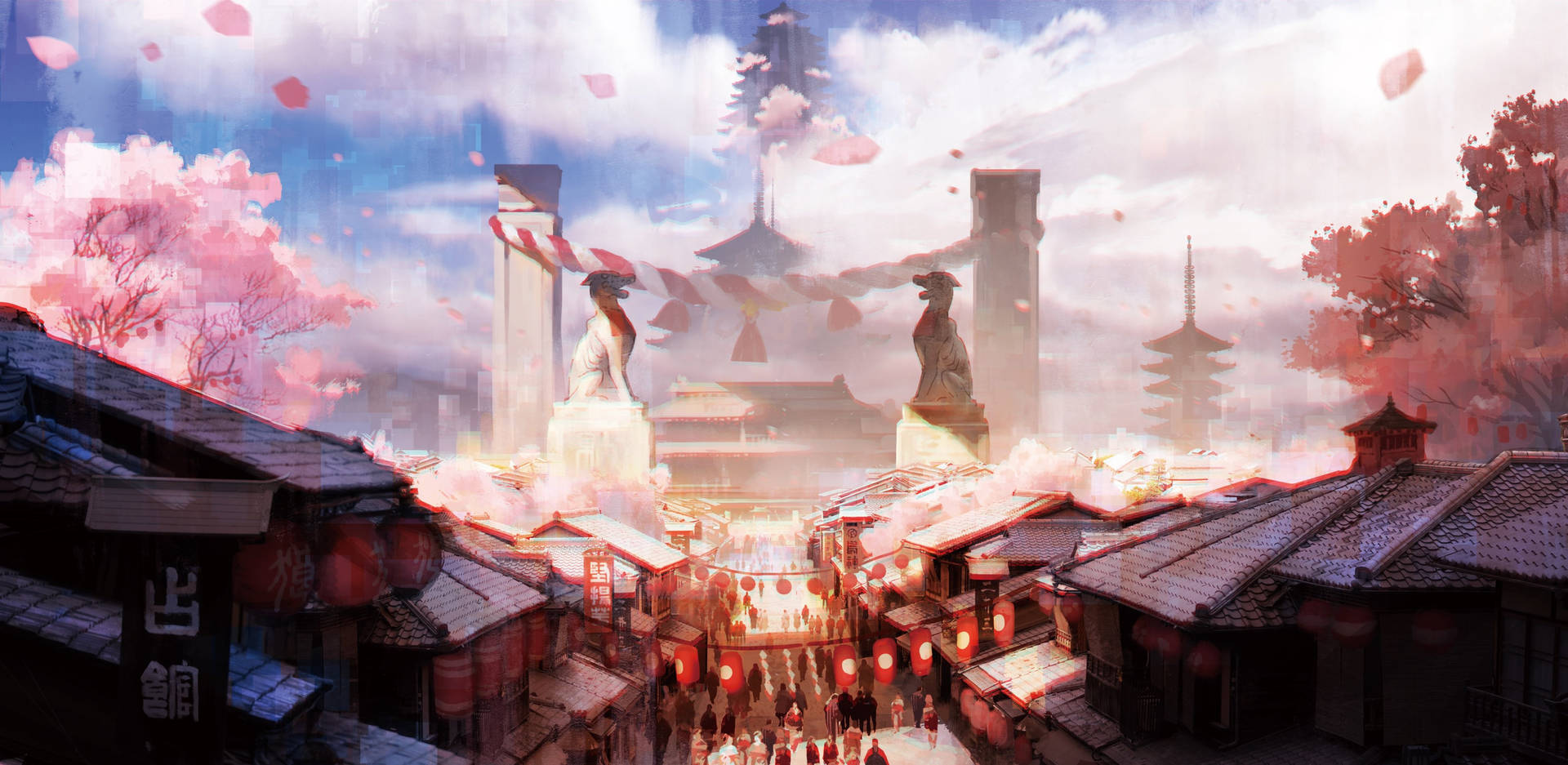 Japanischinspirierte Ästhetische Anime-stadt Wallpaper