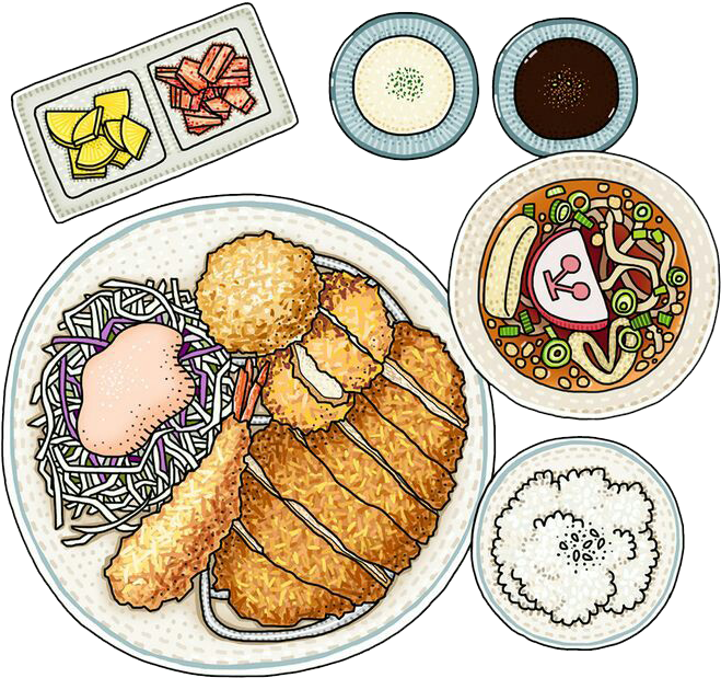 Japanese Tonkatsu Set Meal Illustration PNG