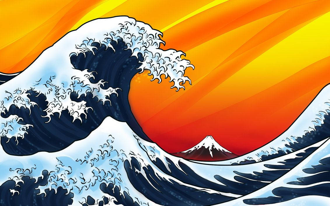 Japanese Wave Abstract Orange Sky Wallpaper