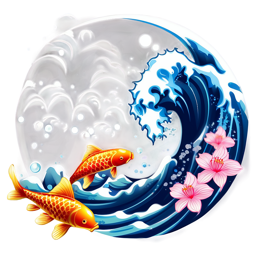 Japanese Wave And Koi Fish Png 34 PNG