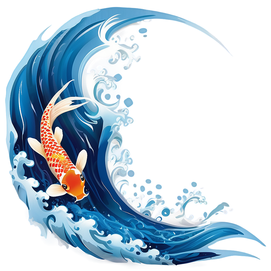 Japanese Wave And Koi Fish Png Lmx55 PNG